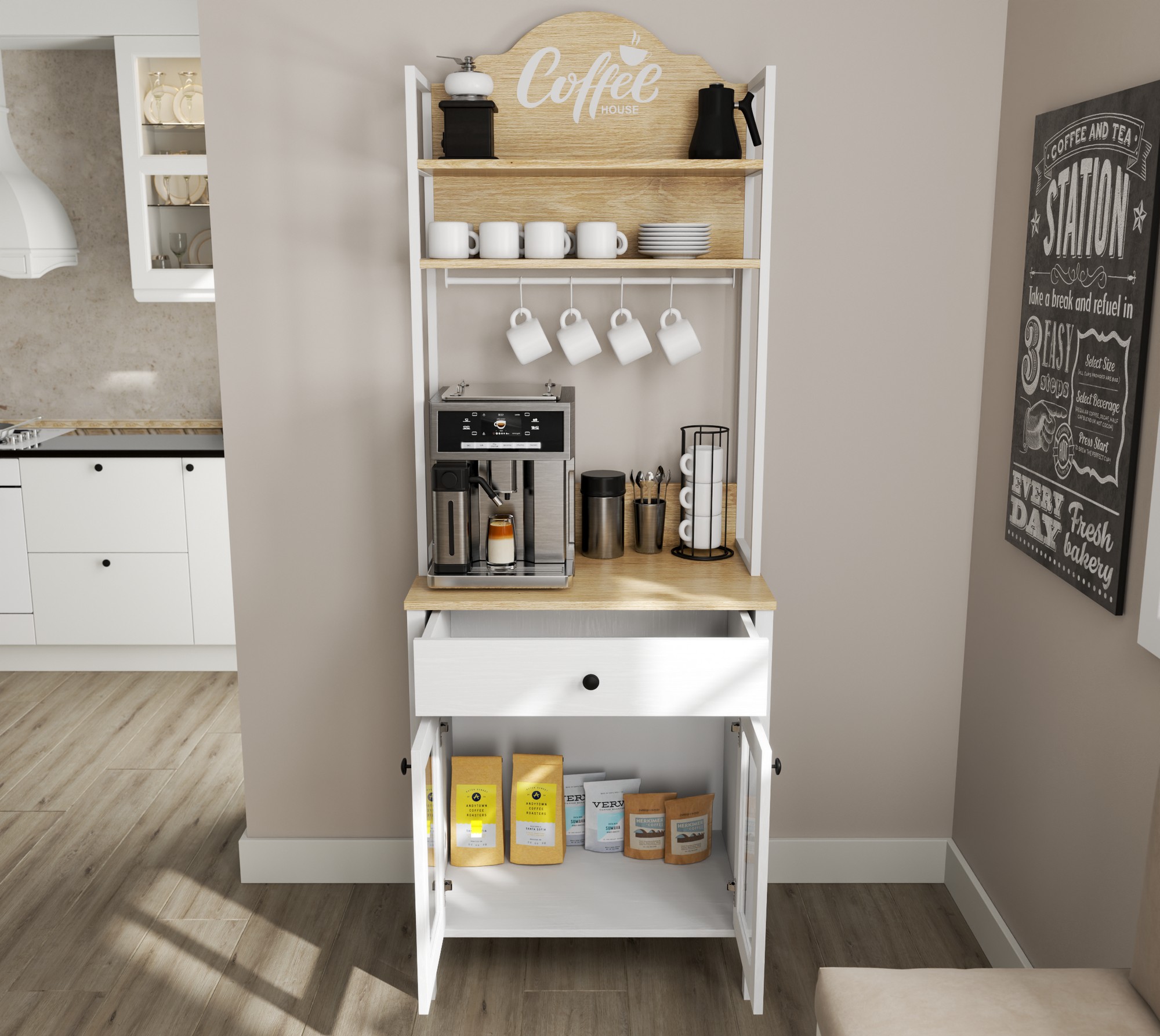 Многофункционална мебел Ophfela 147 (Бял)