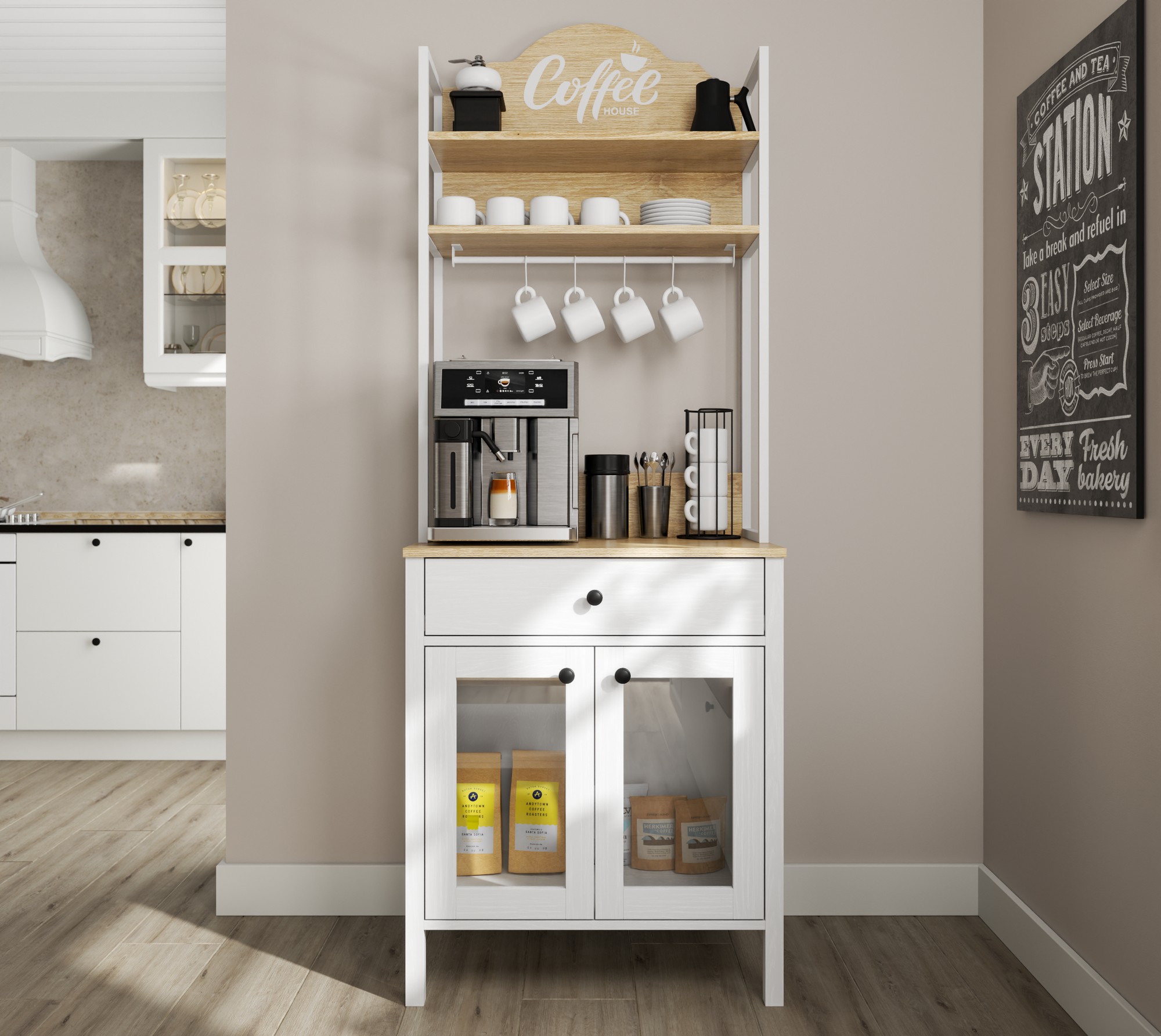 Многофункционална мебел Ophfela 147 (Бял)