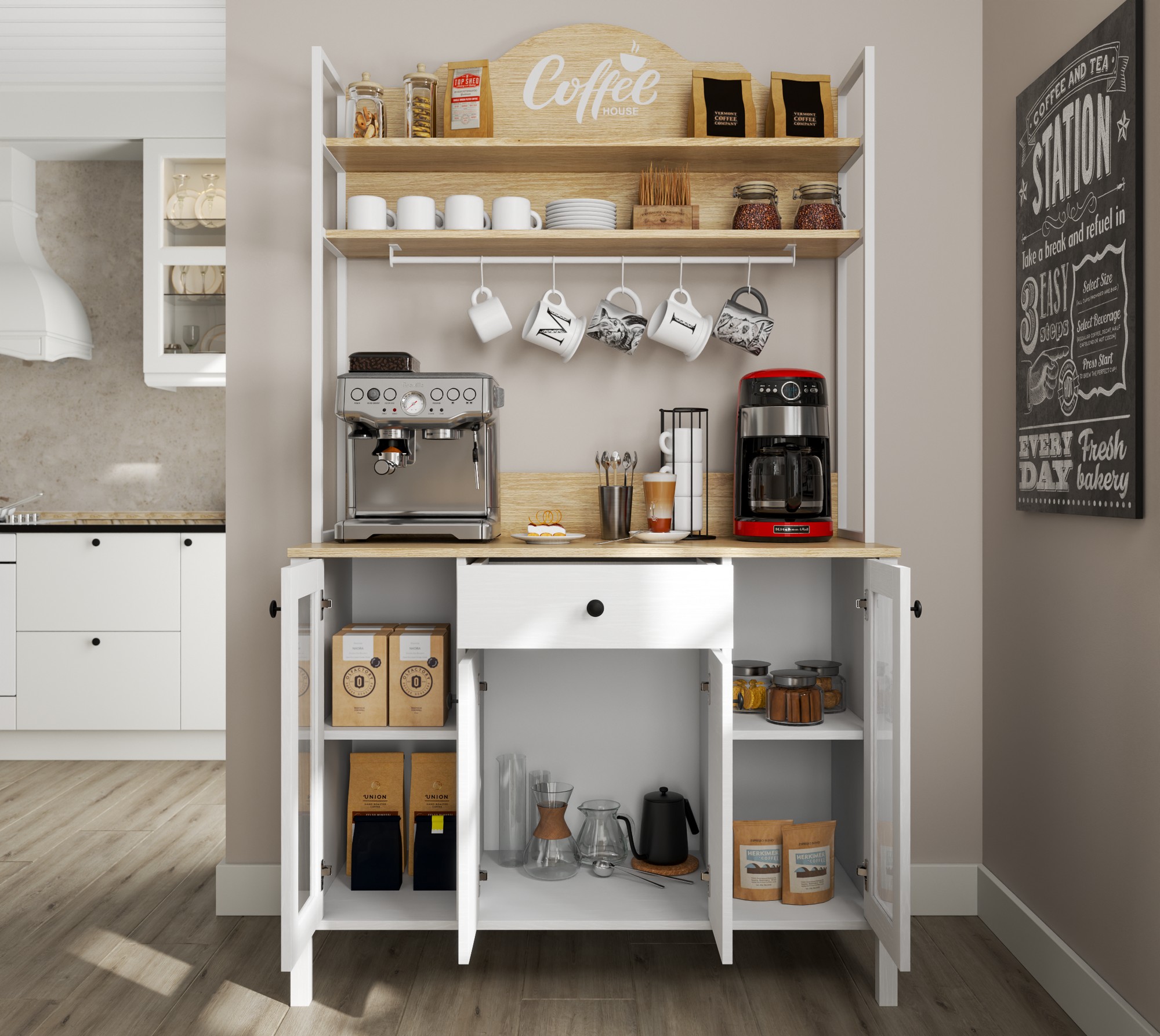 Многофункционална мебел Ophfela 148 (Бял)