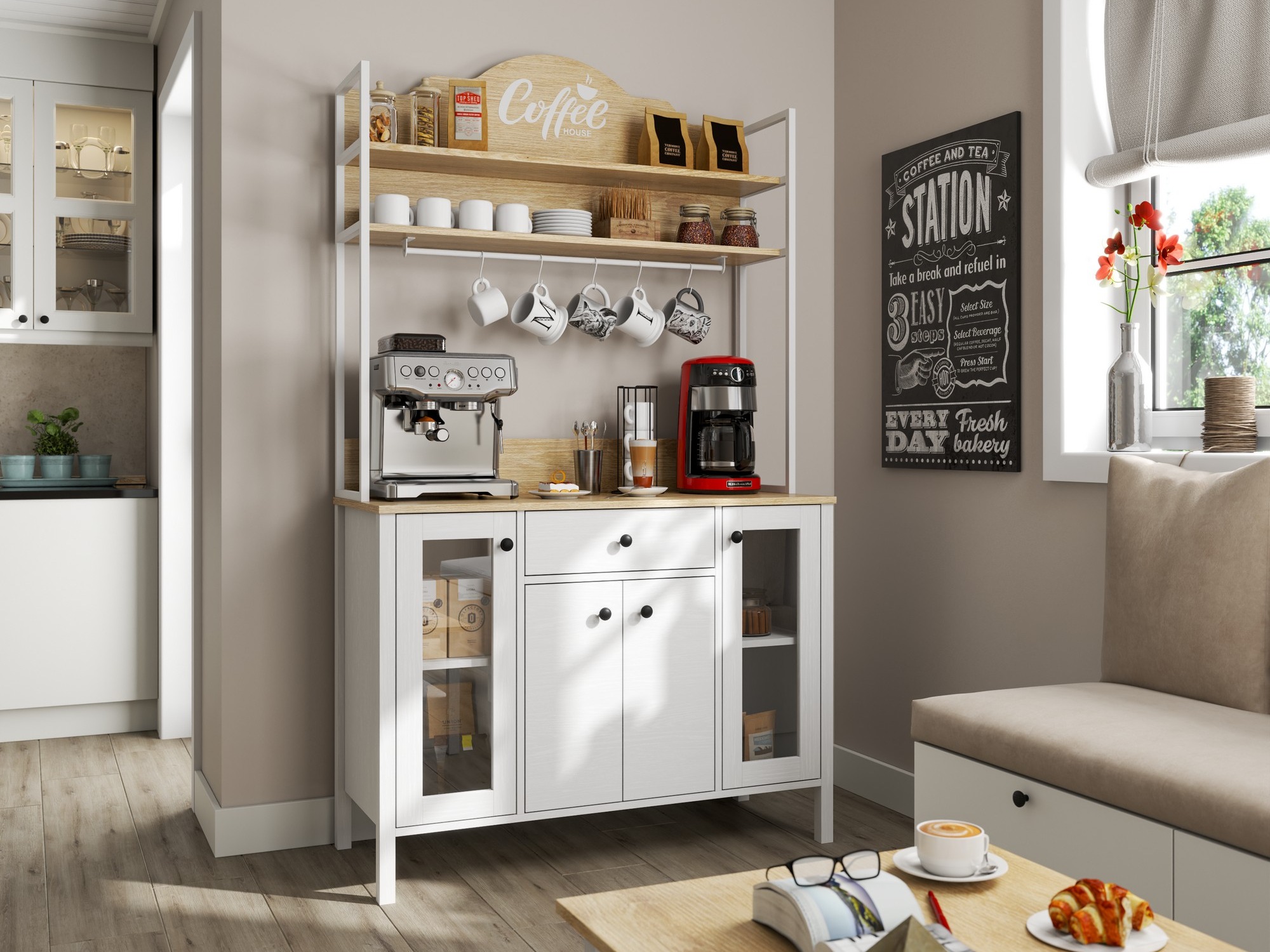 Многофункционална мебел Ophfela 148 (Бял)