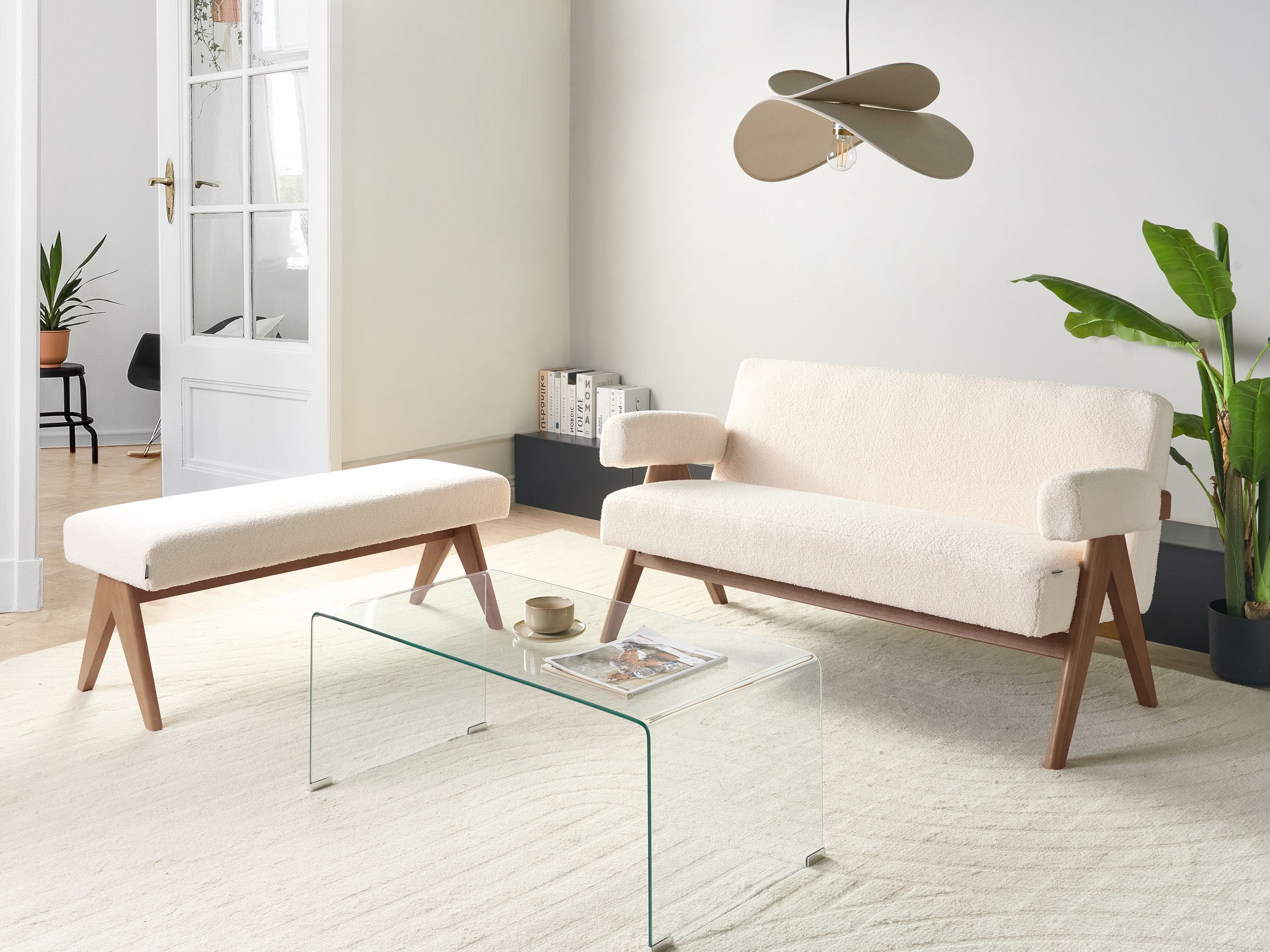 Тапицирана пейка Berwyn 2713 (Бял + Тъмно дърво)