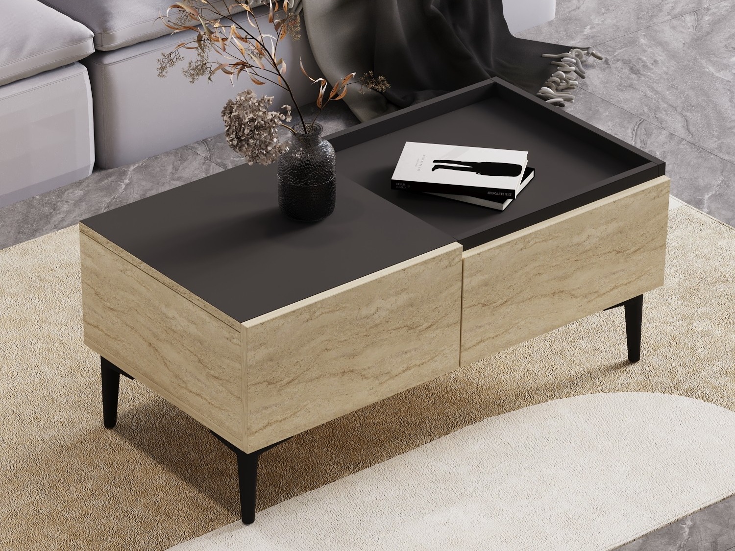 Масичка за кафе Kailua 2586 (Светъл Travertine + Антрацит)