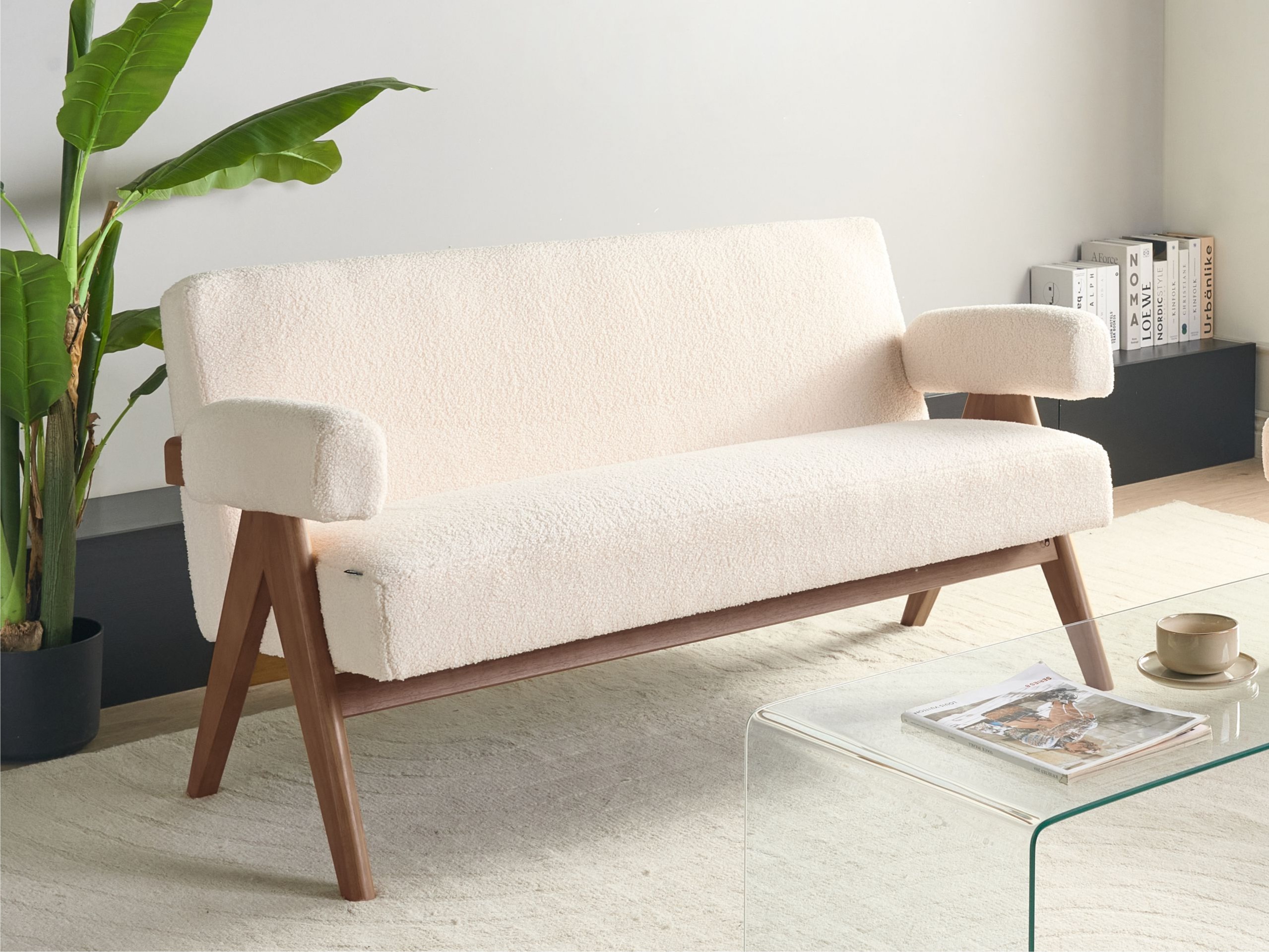 Тапицирана пейка Berwyn 2713 (Бял + Тъмно дърво)