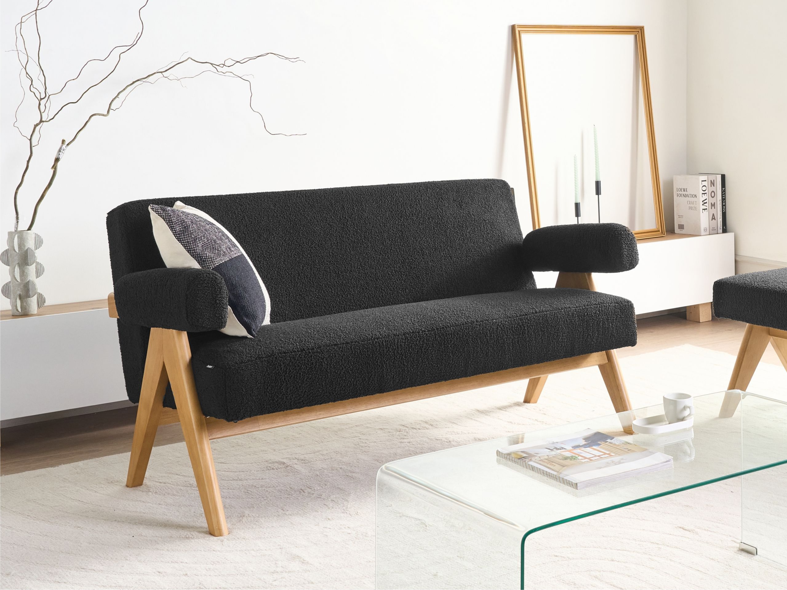 Тапицирана пейка Berwyn 2713 (Черен + Ярък дърво)