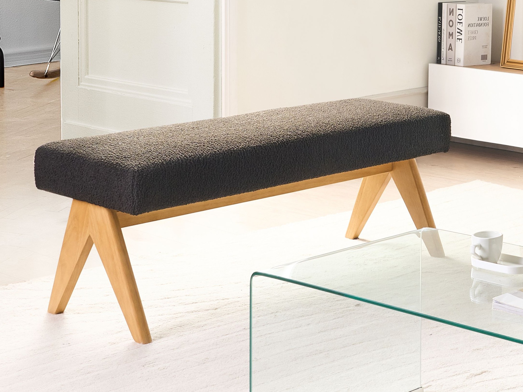 Тапицирана пейка Berwyn 2714 (Черен + Ярък дърво)