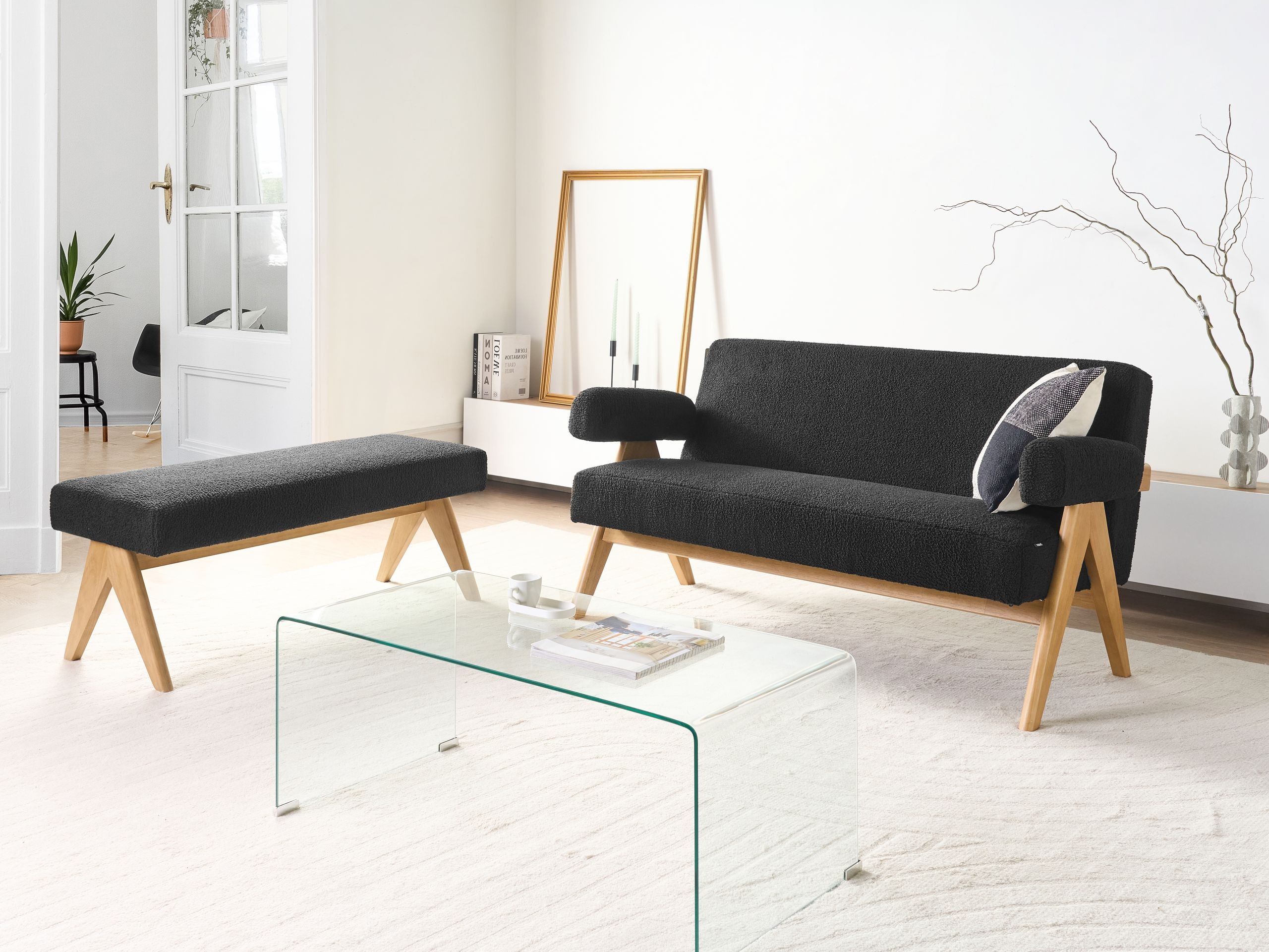 Тапицирана пейка Berwyn 2714 (Черен + Ярък дърво)