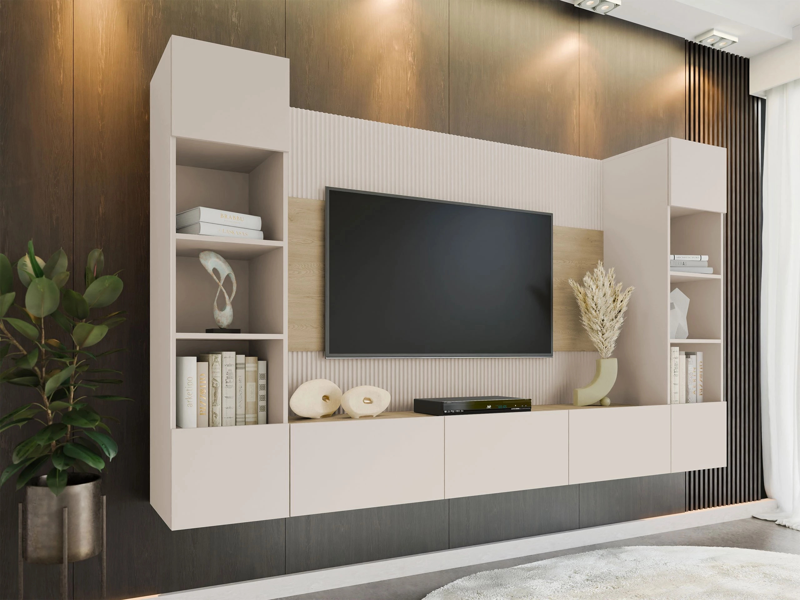 Комплект за хол Comfivo Salix I (Бежов + Дъб)