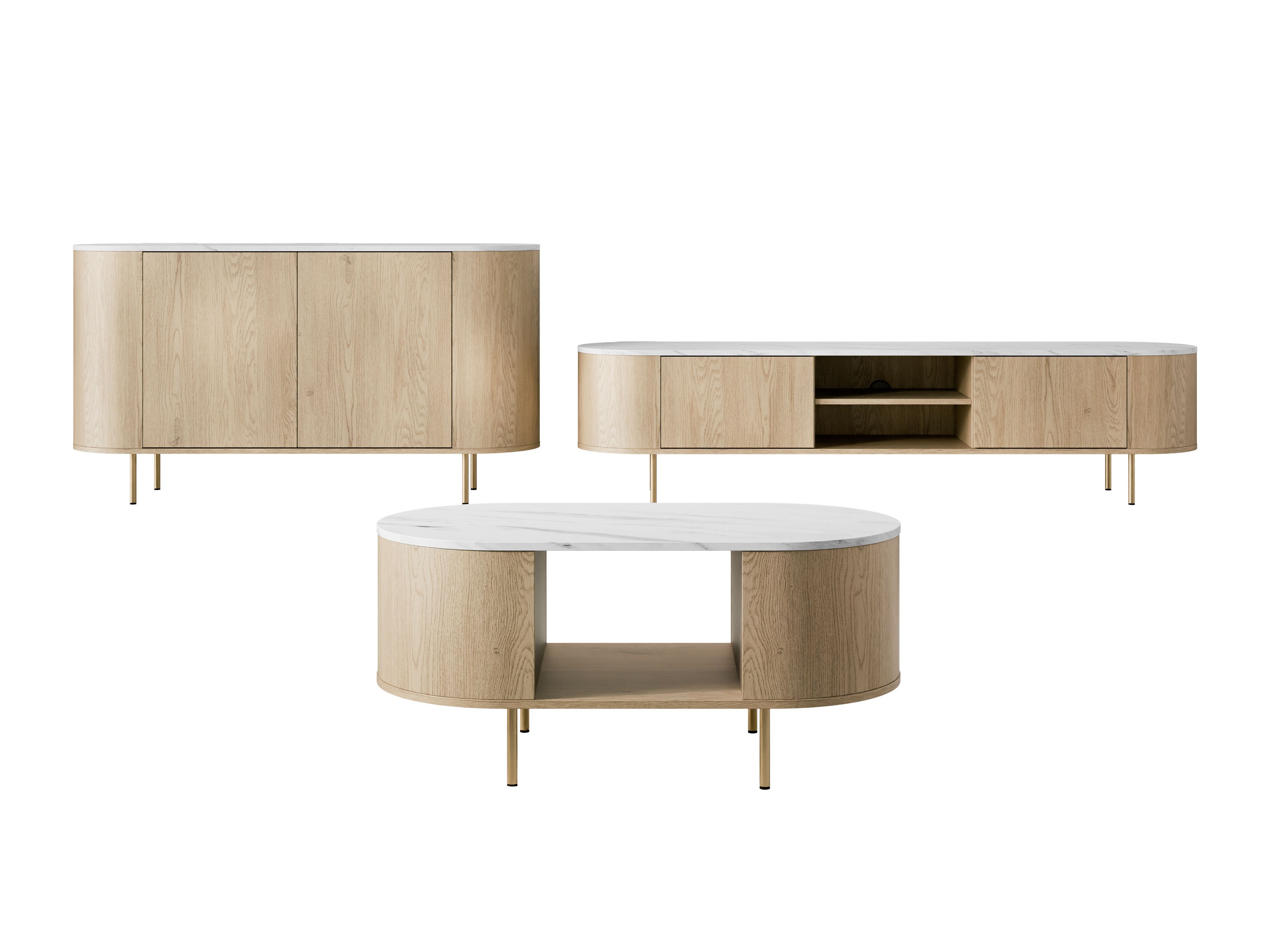 Комплект за хол Comfivo Livtena (Бял мрамор + Златно)