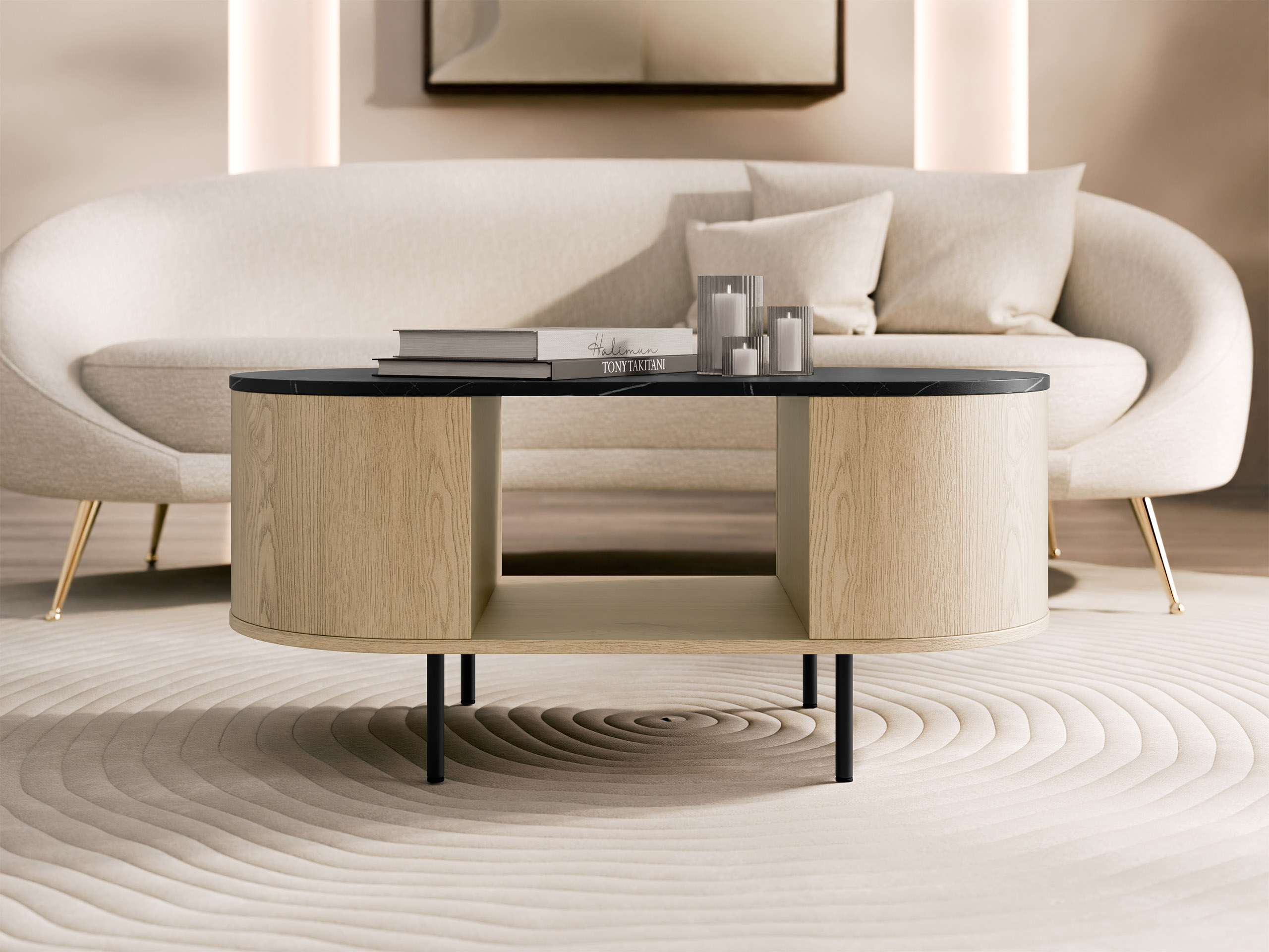 Масичка за кафе Comfivo Livtena (Черен мрамор + Черен)