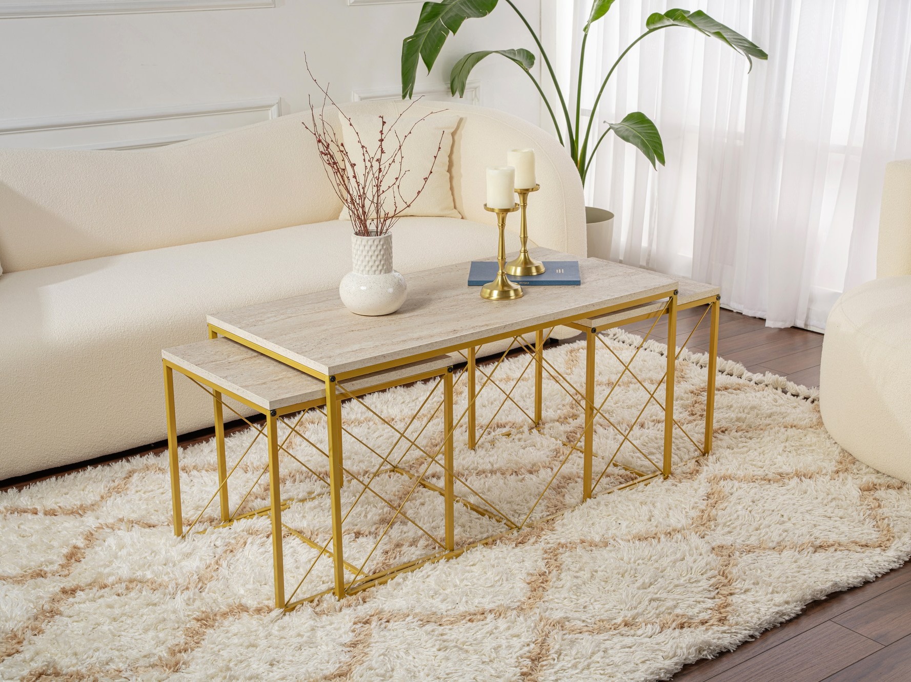 Комплект масички за кафе Kailua 2619 (Лек травертин + Златно)