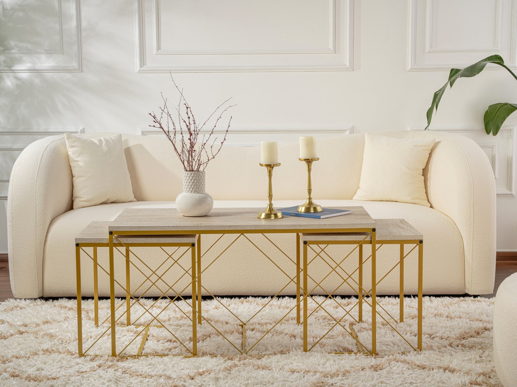 Комплект масички за кафе Kailua 2619 (Лек травертин + Златно)