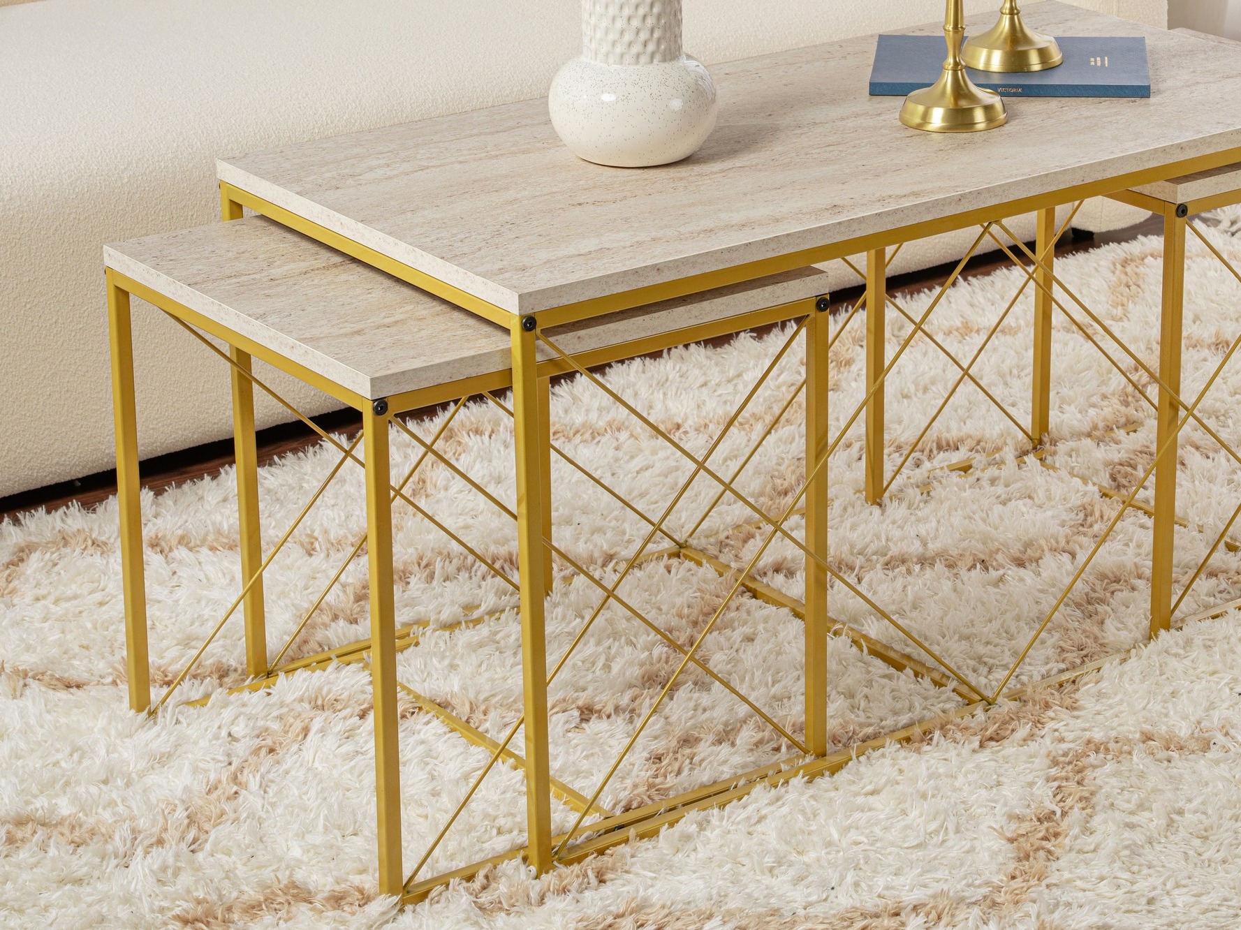 Комплект масички за кафе Kailua 2619 (Лек травертин + Златно)