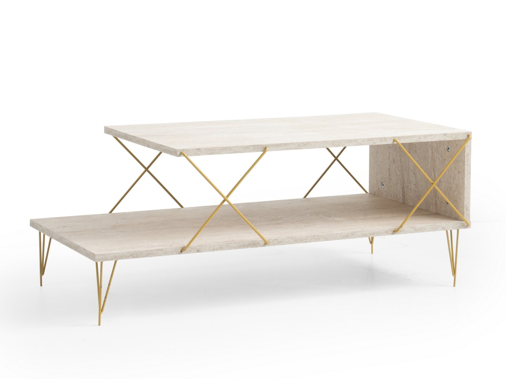 Масичка за кафе Kailua 384 (Лек травертин + Златно)