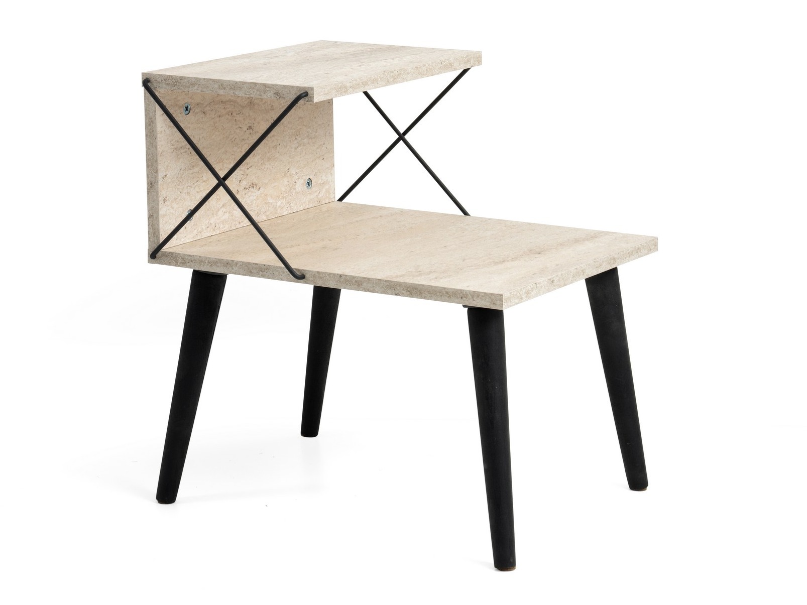 Нощно шкафче Kailua 368 (Лек травертин + Черен)