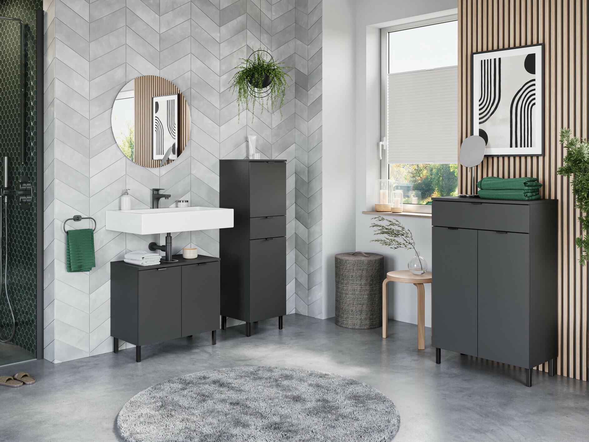 Стоящ шкаф за баня за мивка Felfere 100 (Антрацит)