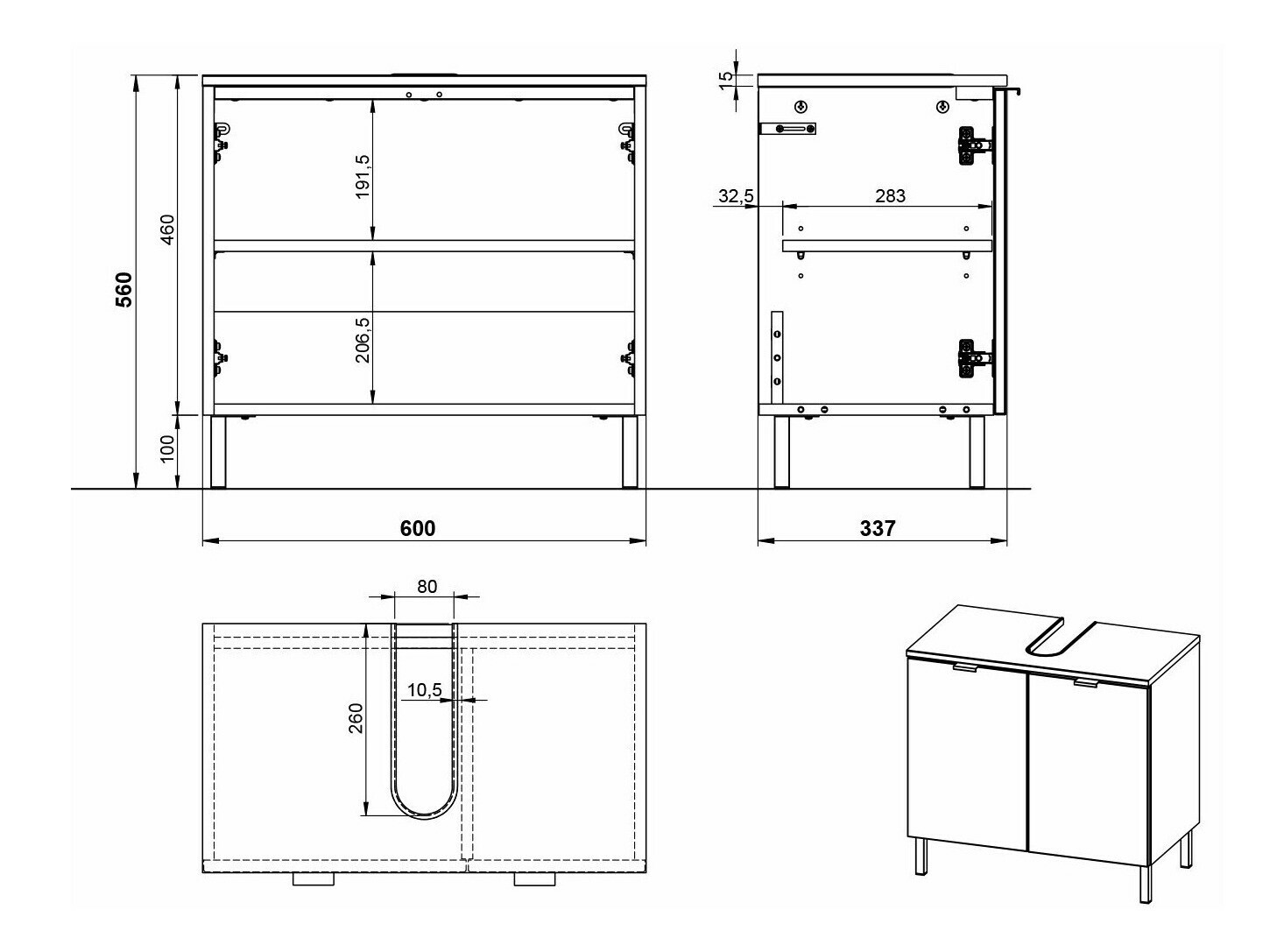 Стоящ шкаф за баня за мивка Felfere 100 (Антрацит)