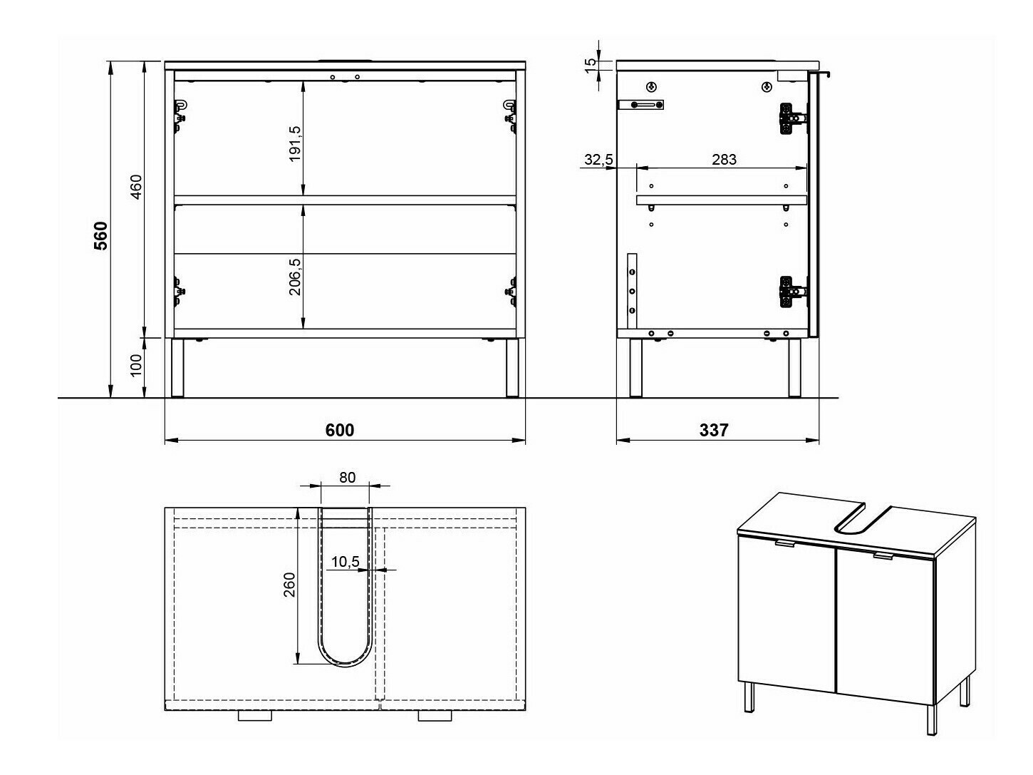 Стоящ шкаф за баня за мивка Felfere 100 (Кашмир)