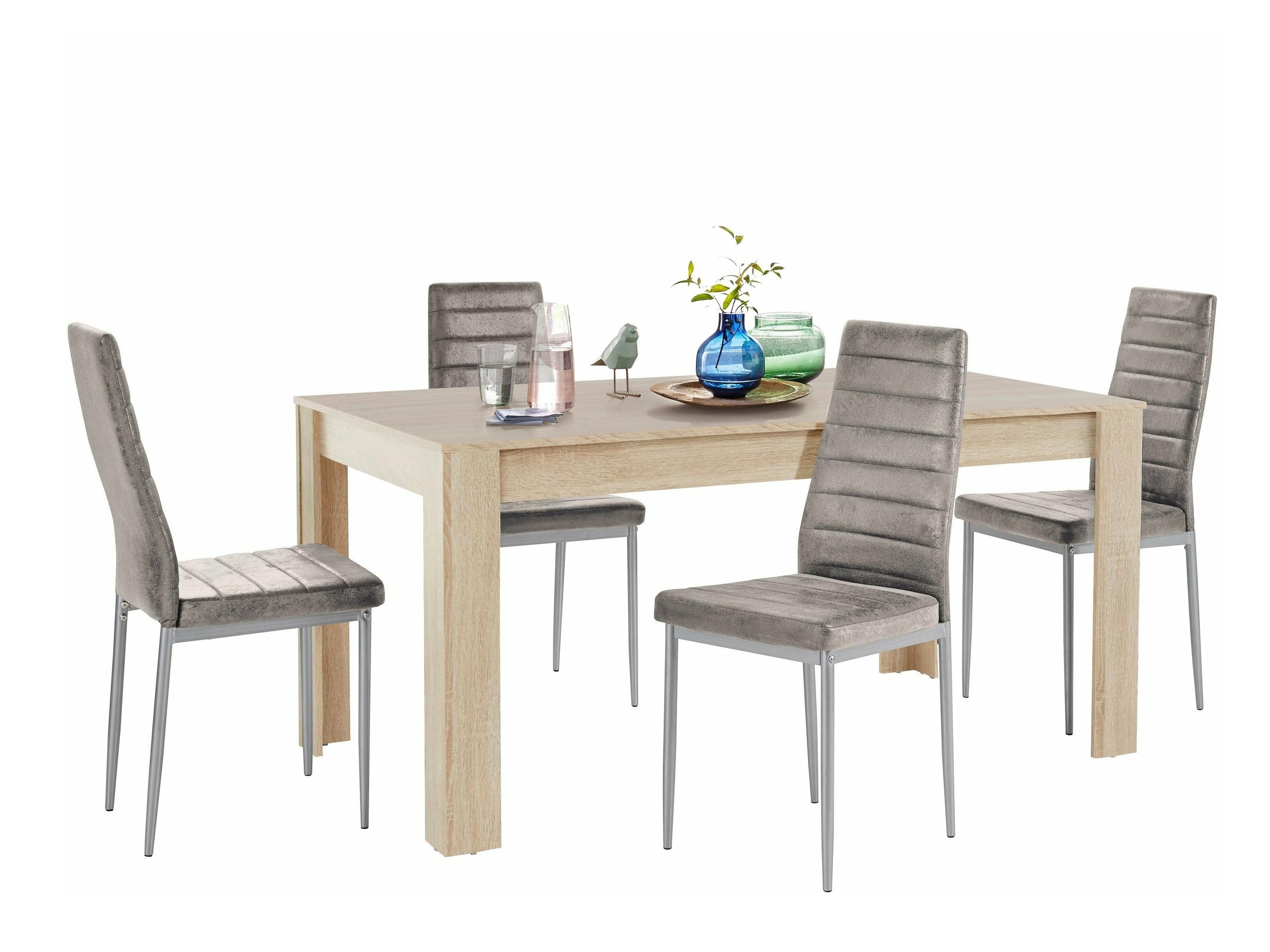 Маса и столове за трапезария Denton 603 (Сребро + Светло сив)