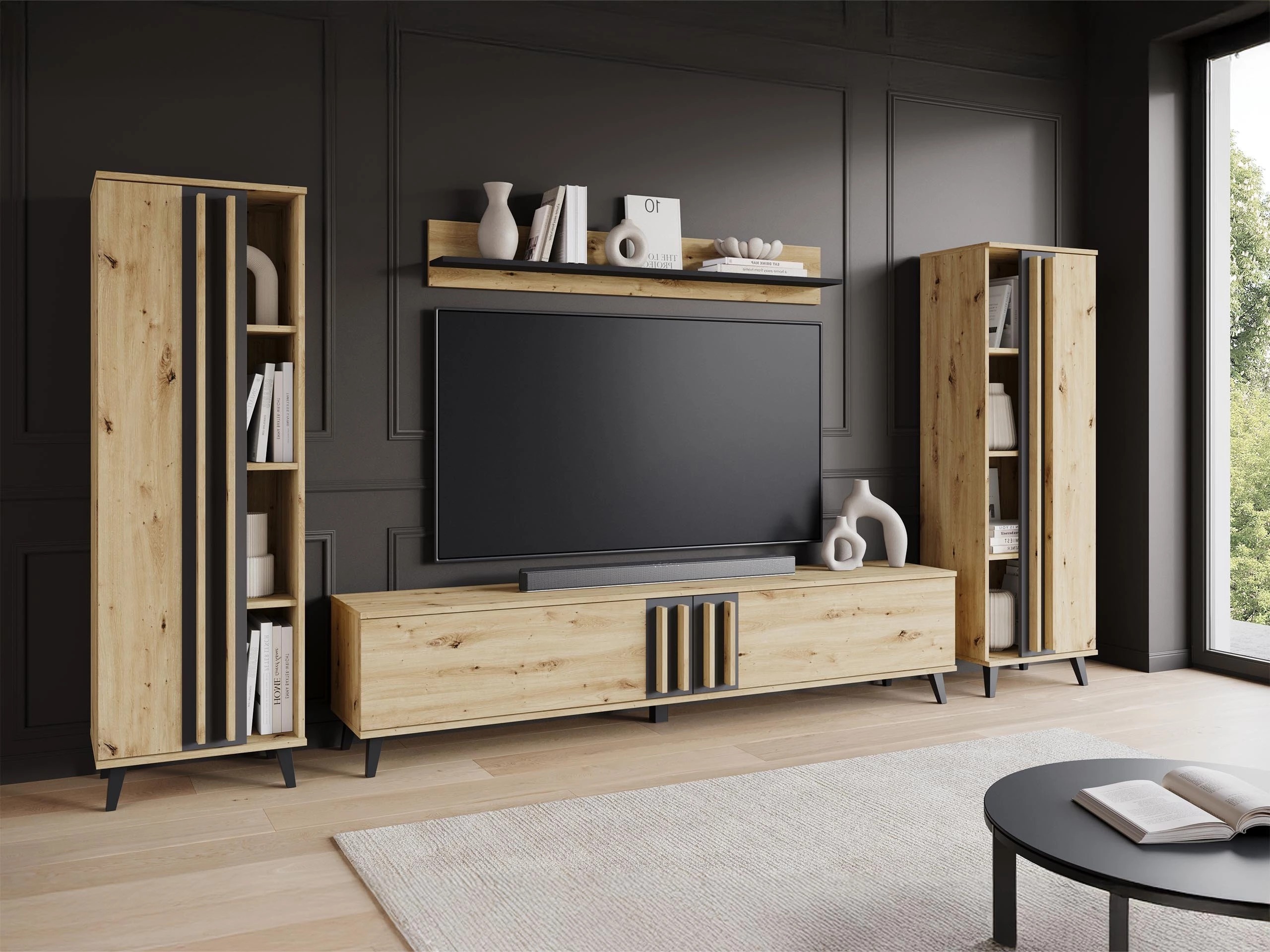 Комплект за хол Facetor (Artisan дъб + Графит)