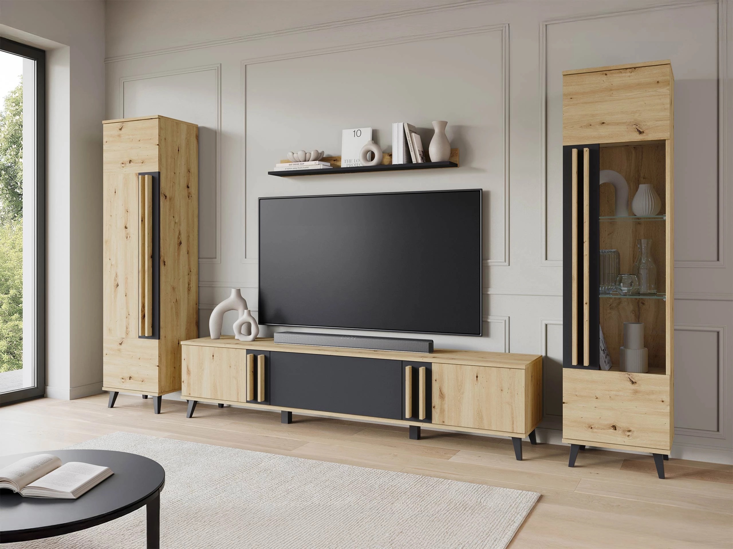 Комплект за хол Facetor II (Artisan дъб + Графит)