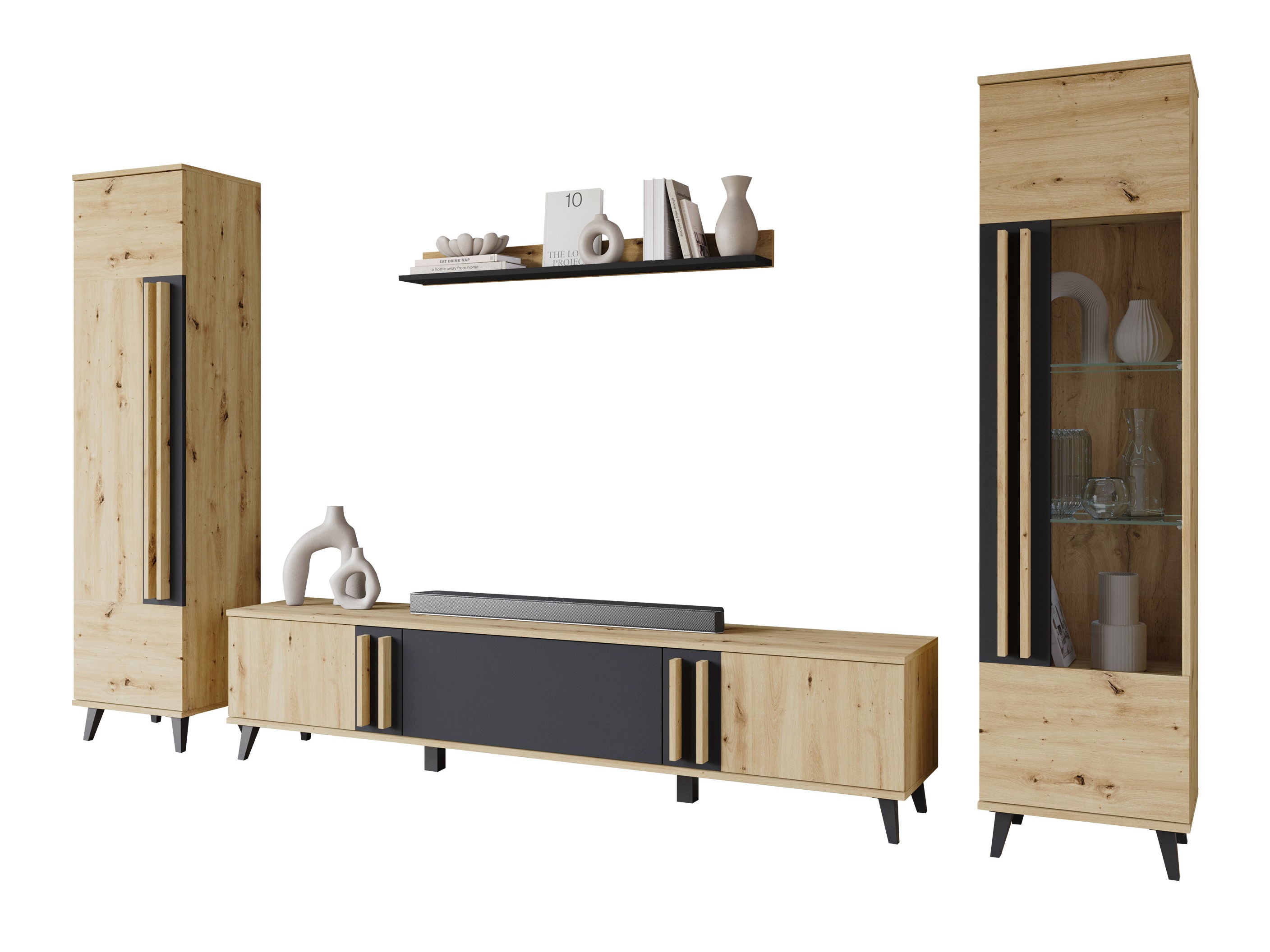 Комплект за хол Facetor II (Artisan дъб + Графит)