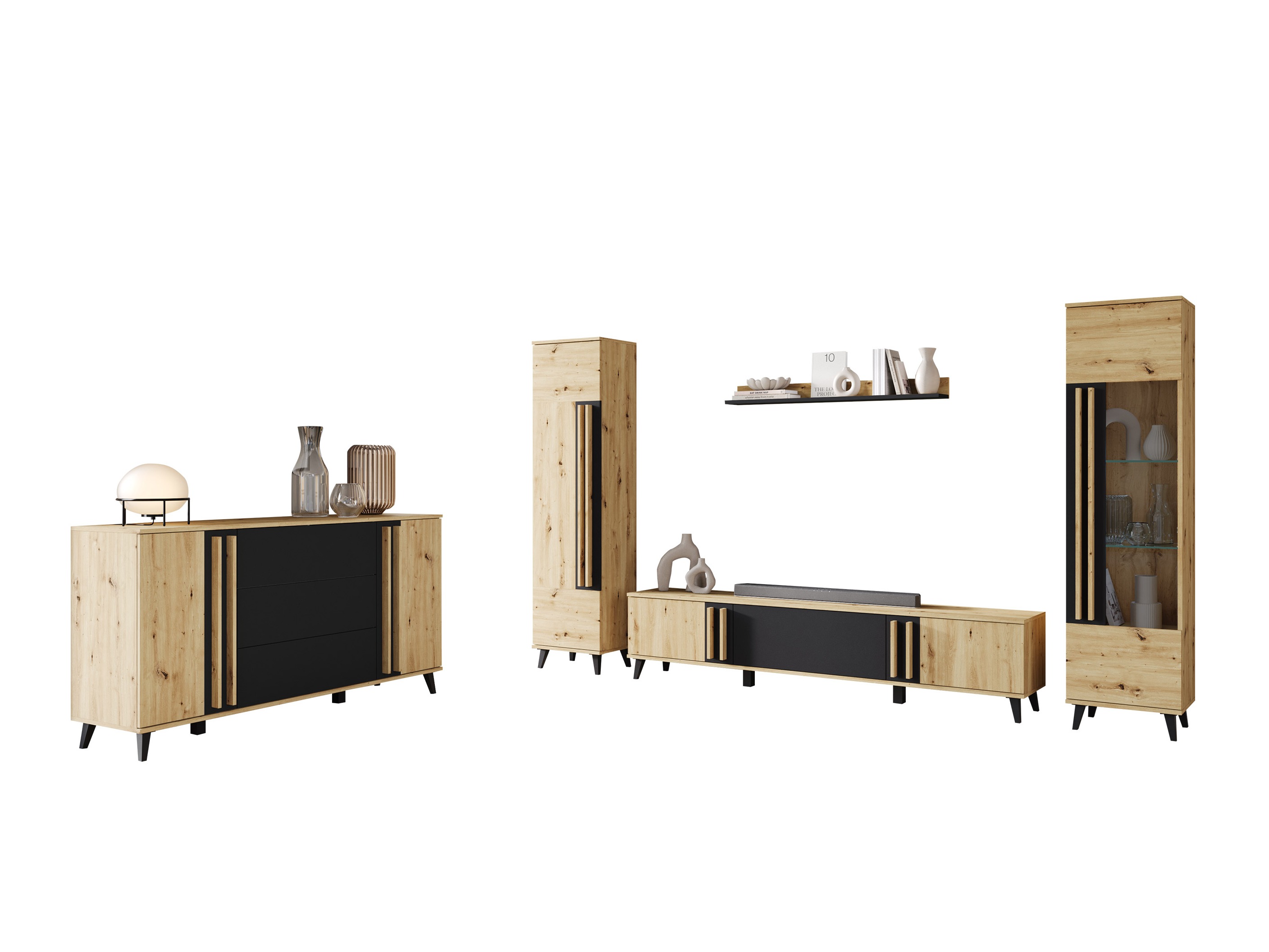 Комплект за хол Facetor IV (Artisan дъб + Графит)