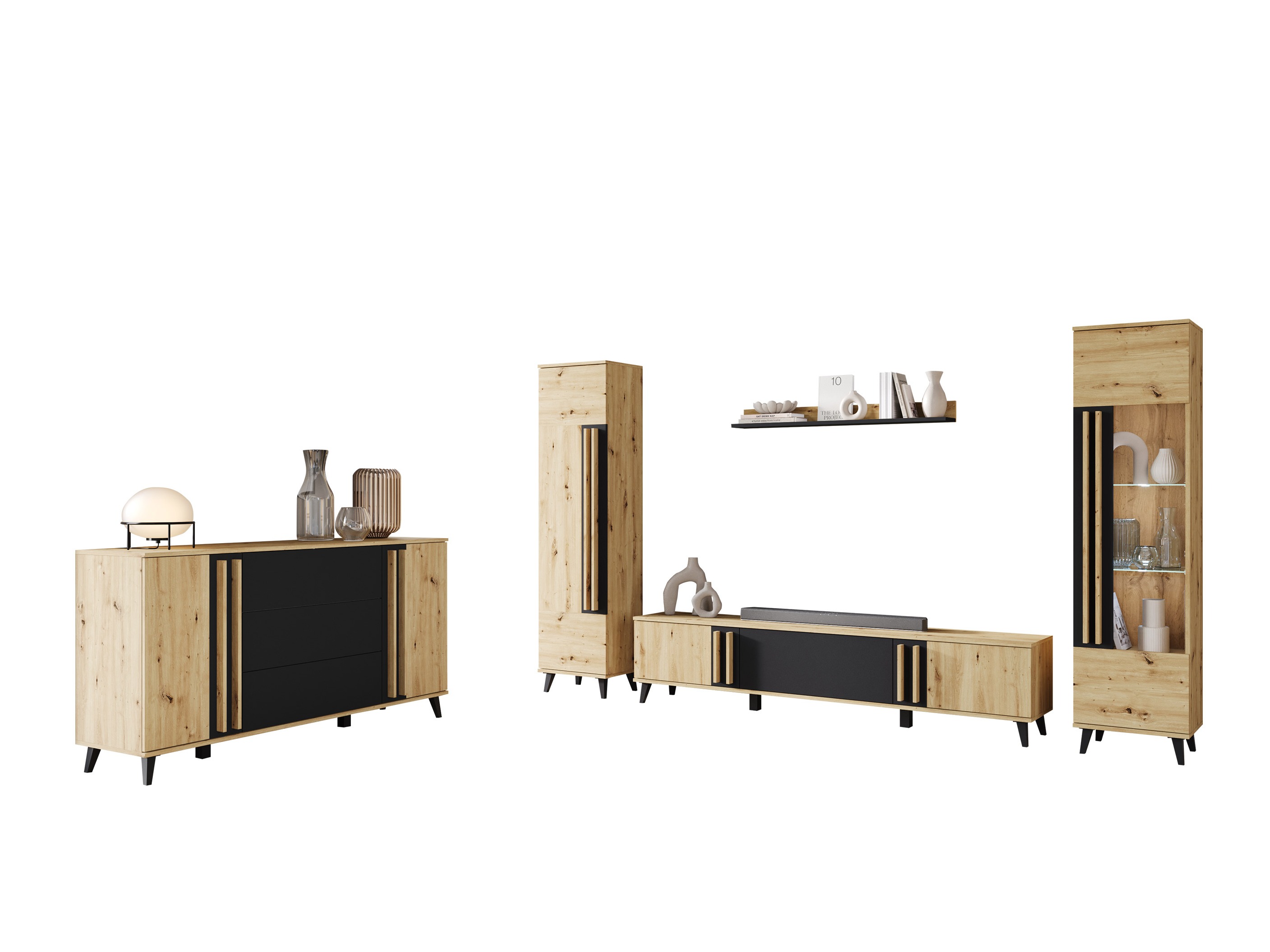 Комплект за хол Facetor IV (Artisan дъб + Графит)