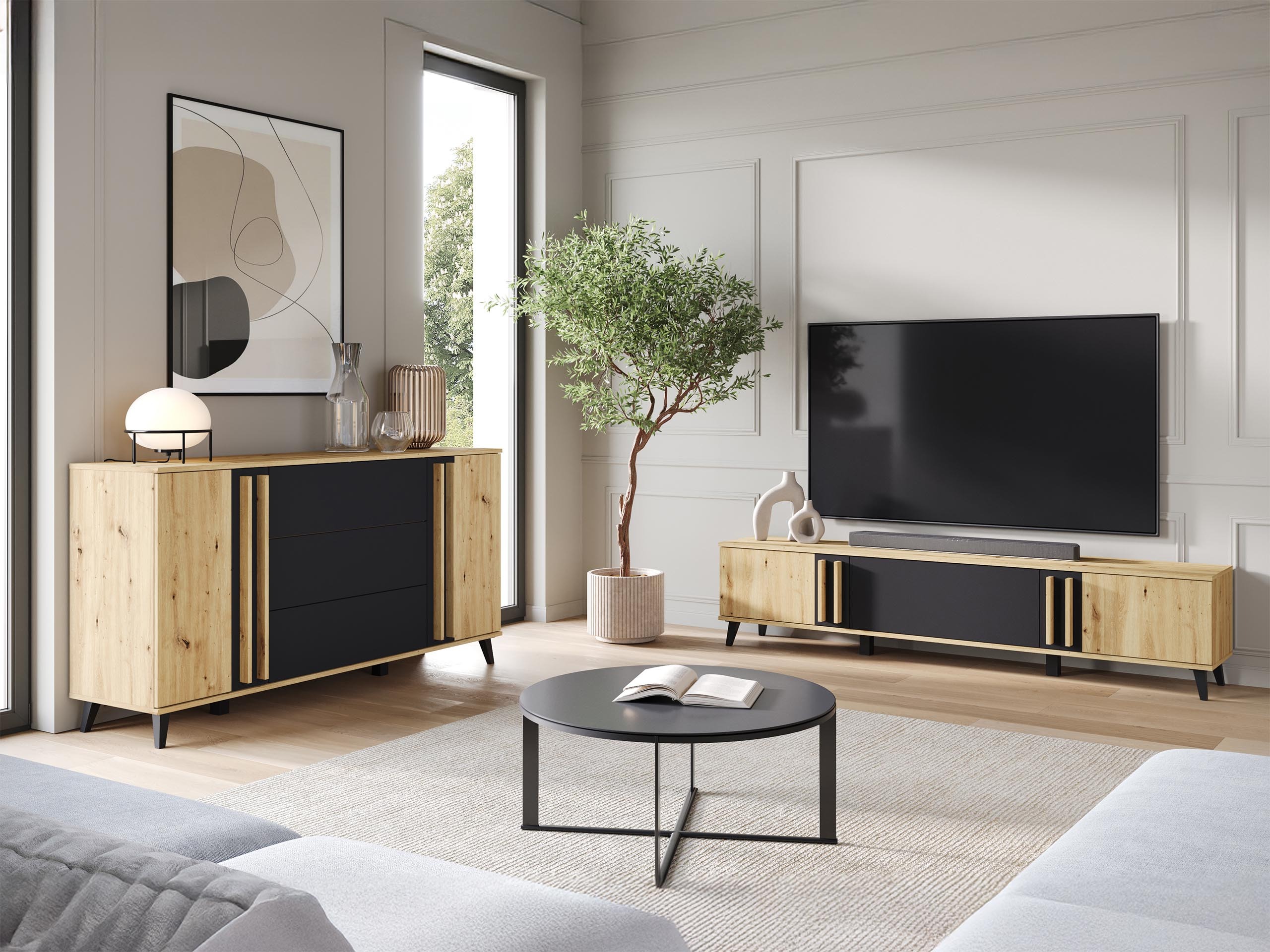 Комплект за хол Temora 104 (Artisan дъб + Графит)