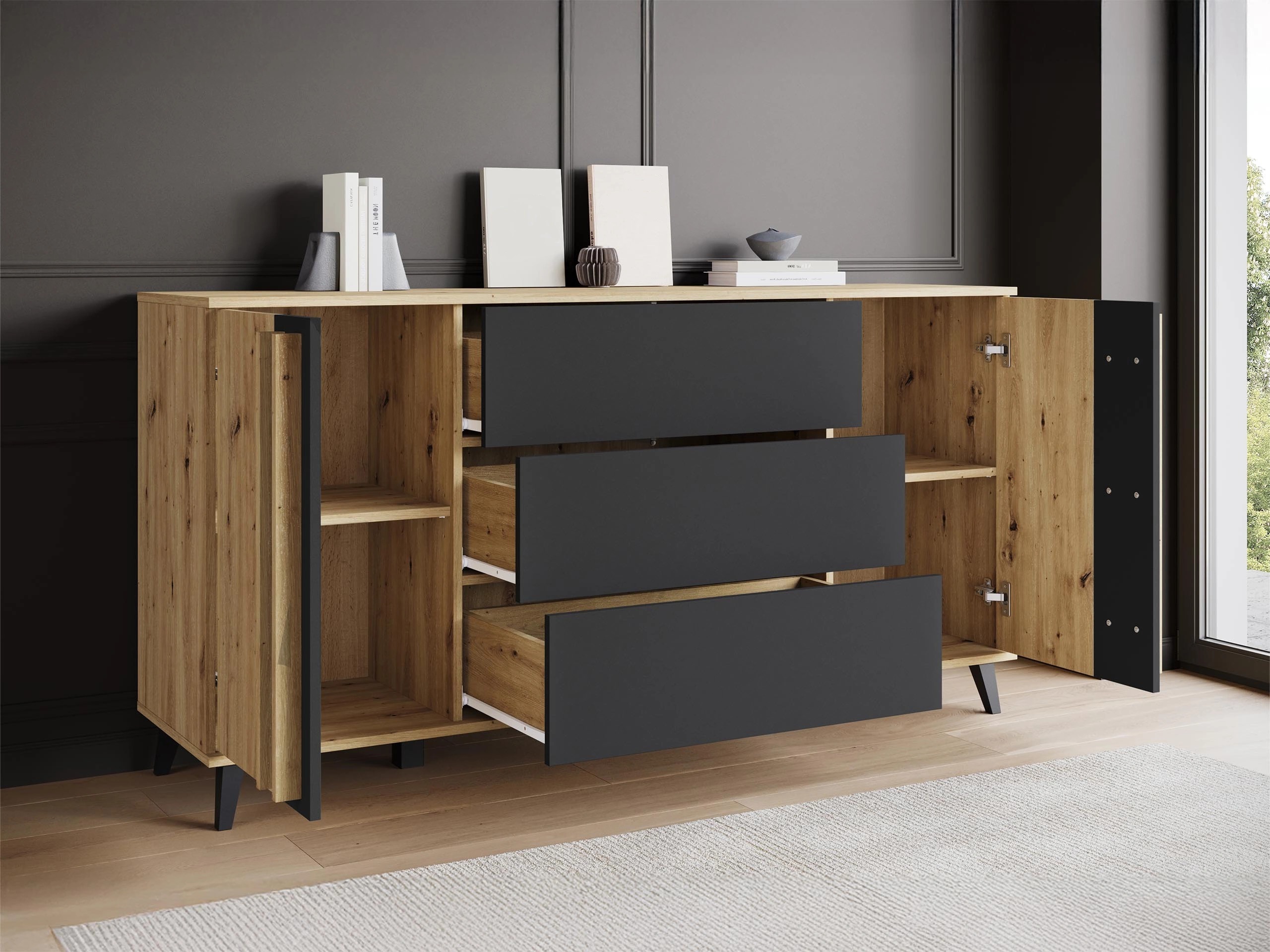 Комплект за хол Temora 104 (Artisan дъб + Графит)