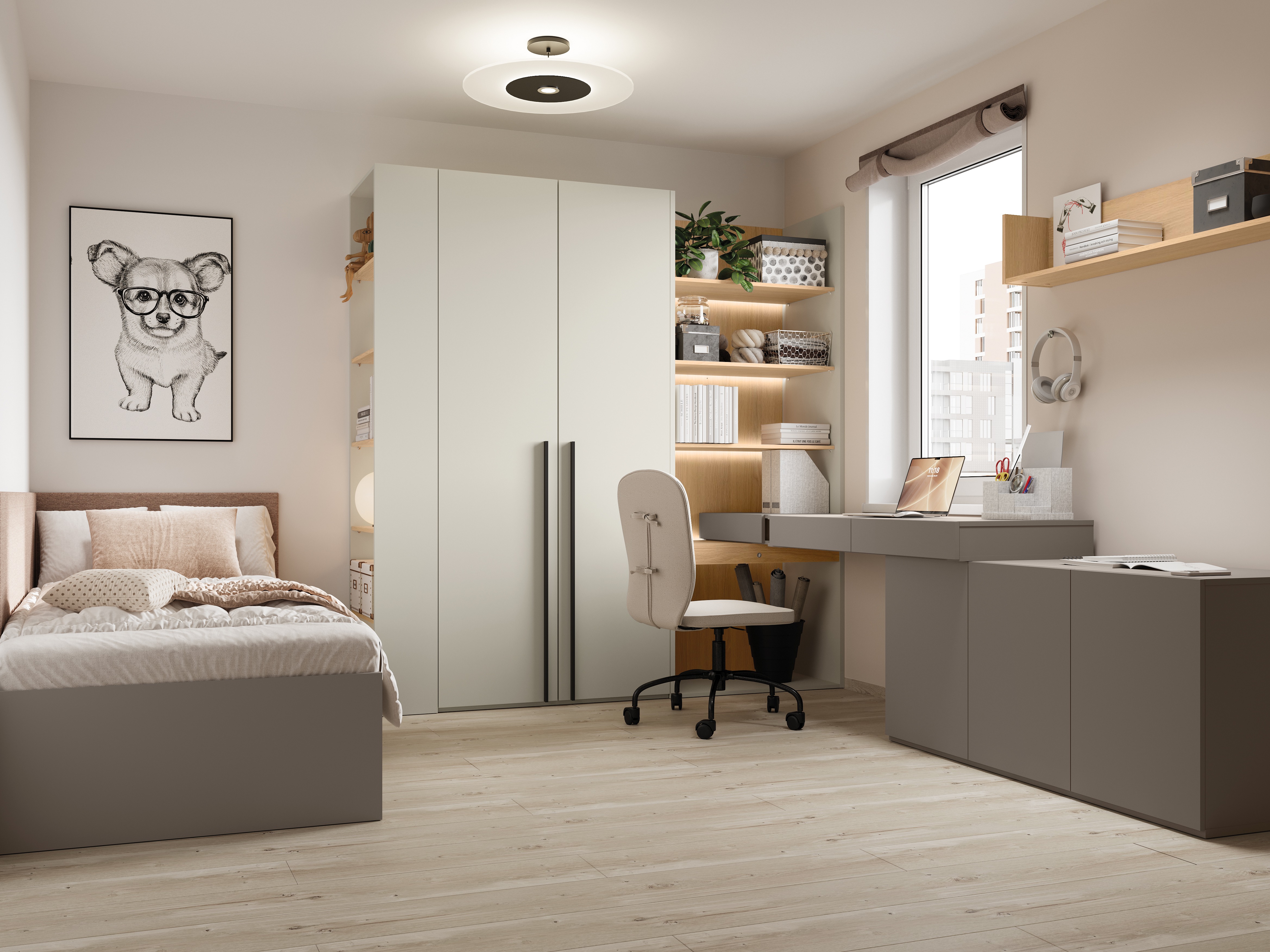 Комплект за домашен офис Evareve 118 (Сив + Дъб)