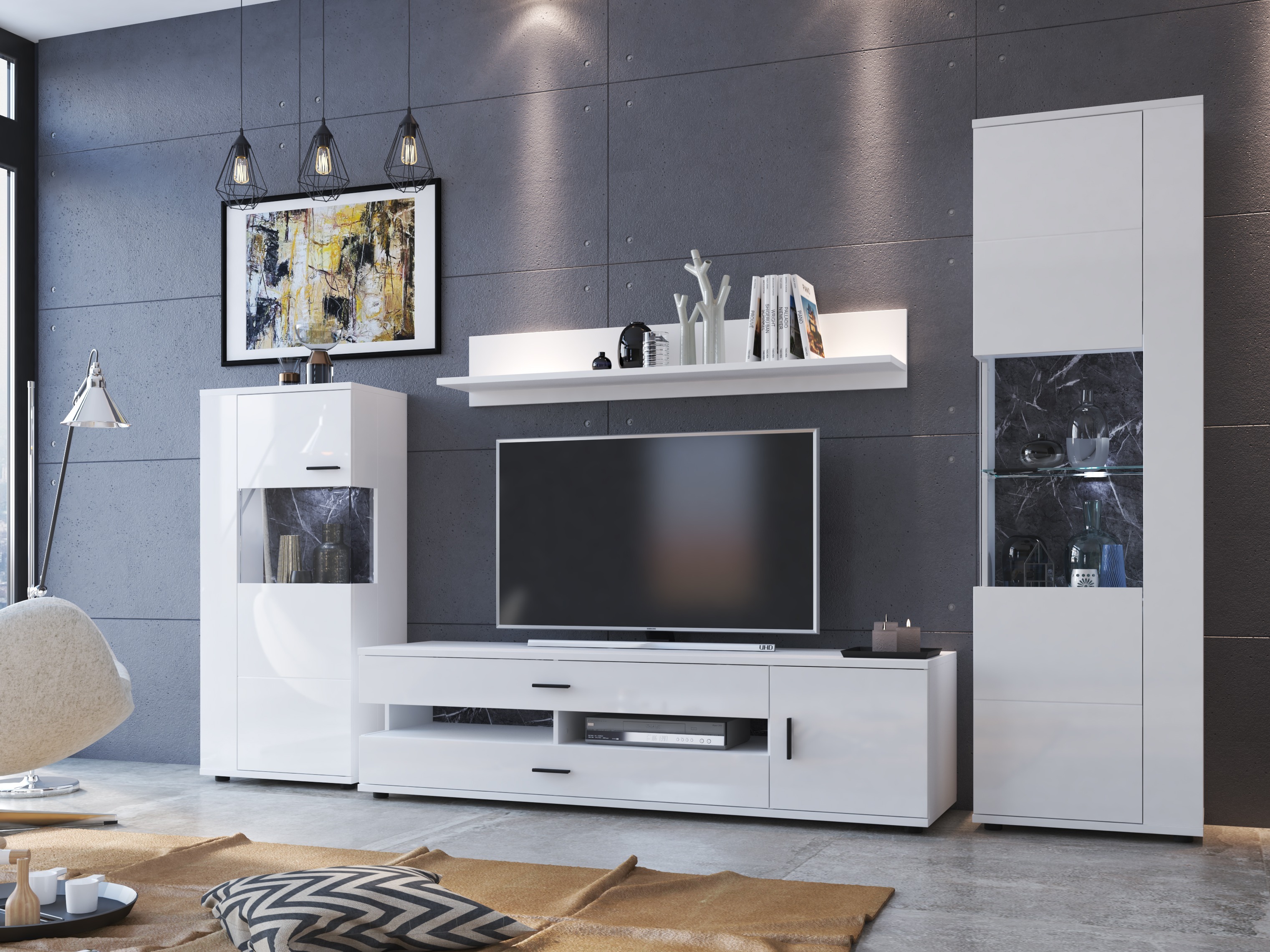 Комплект за хол Ontario 161 (Бял гланц + Бял)