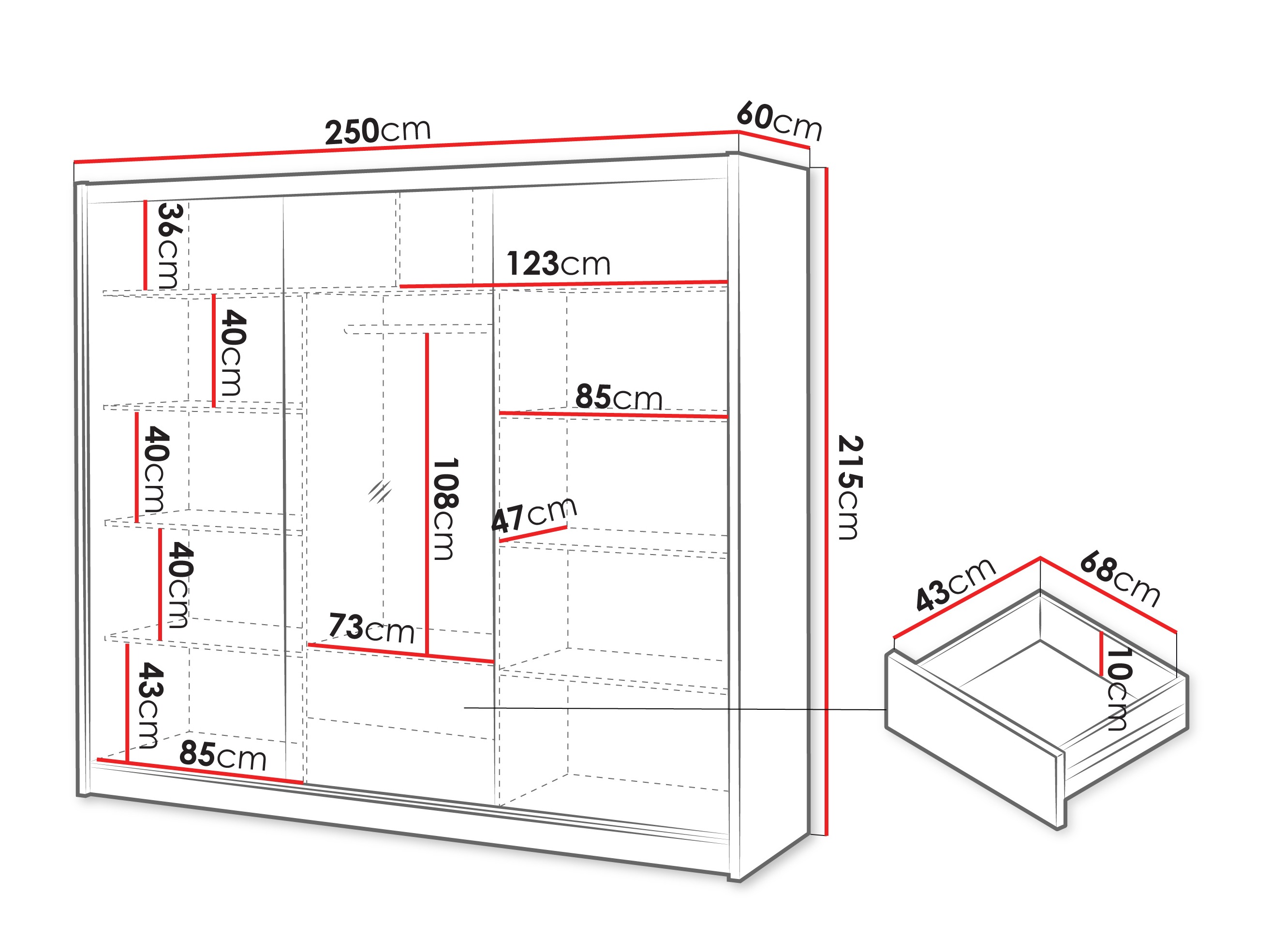 Гардероб Honolulu 275 (Дъб уотан + Бял)