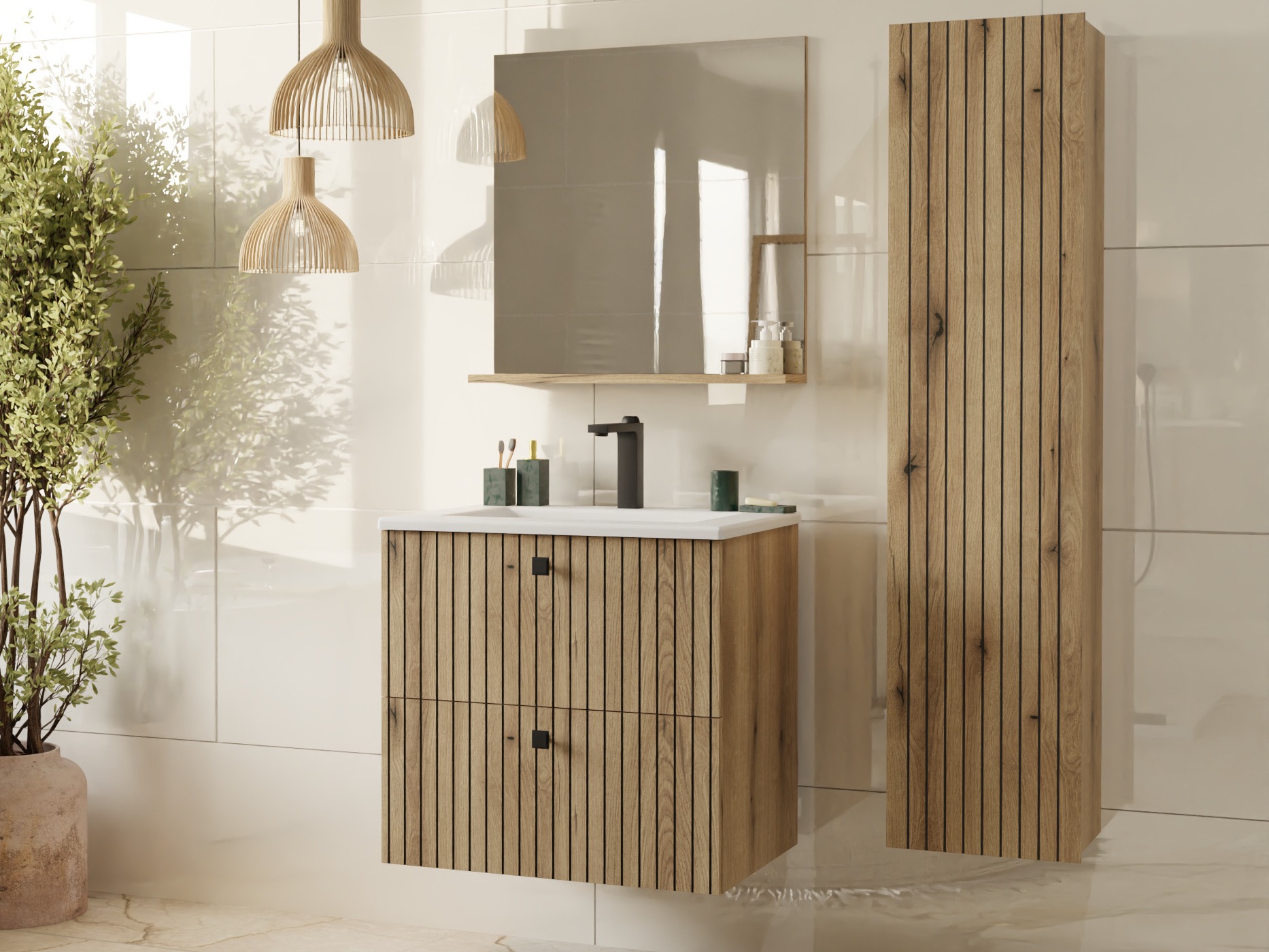 Окачен шкаф за мивка Mandeville 314 (Дъб)