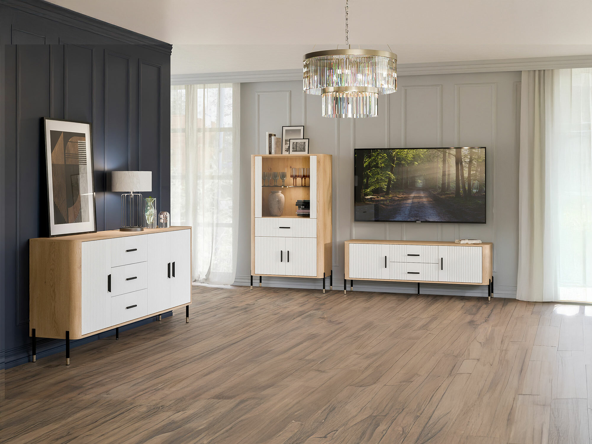 Комплект за хол Flosora 147 (Бял)