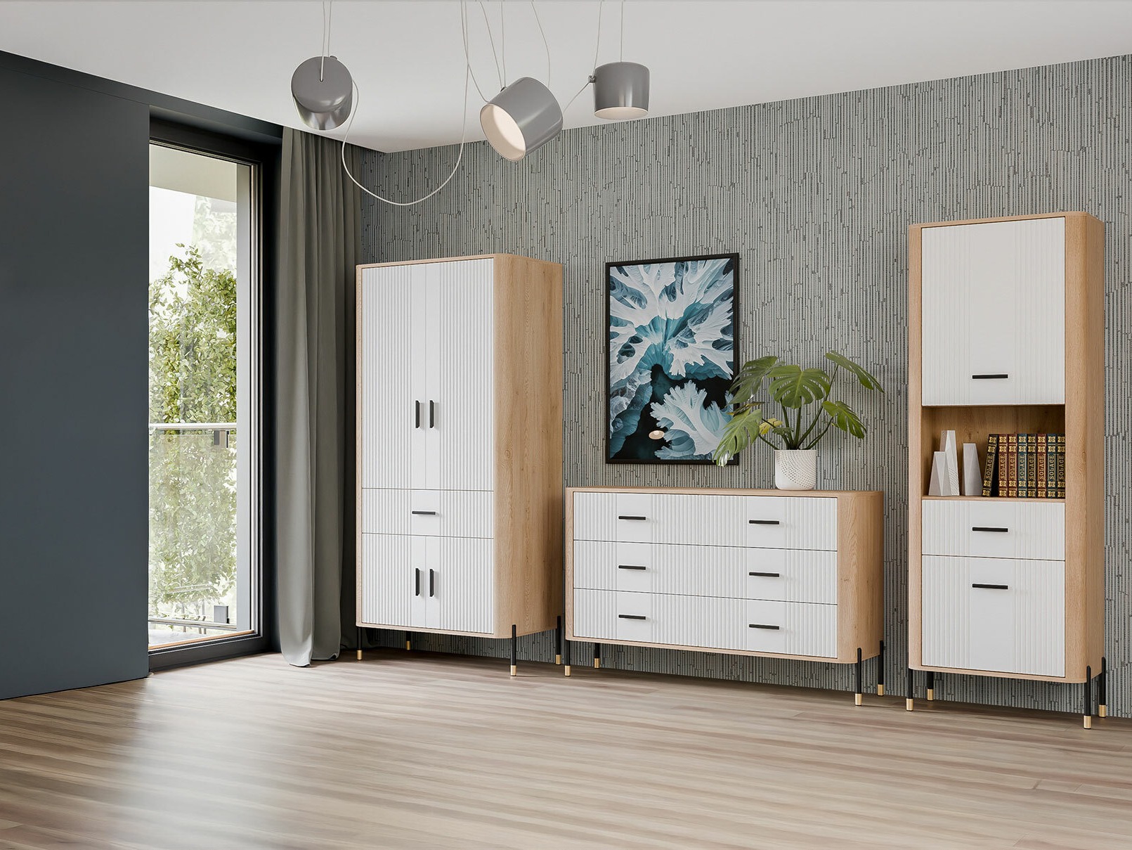 Комплект за хол Flosora 149 (Бял)