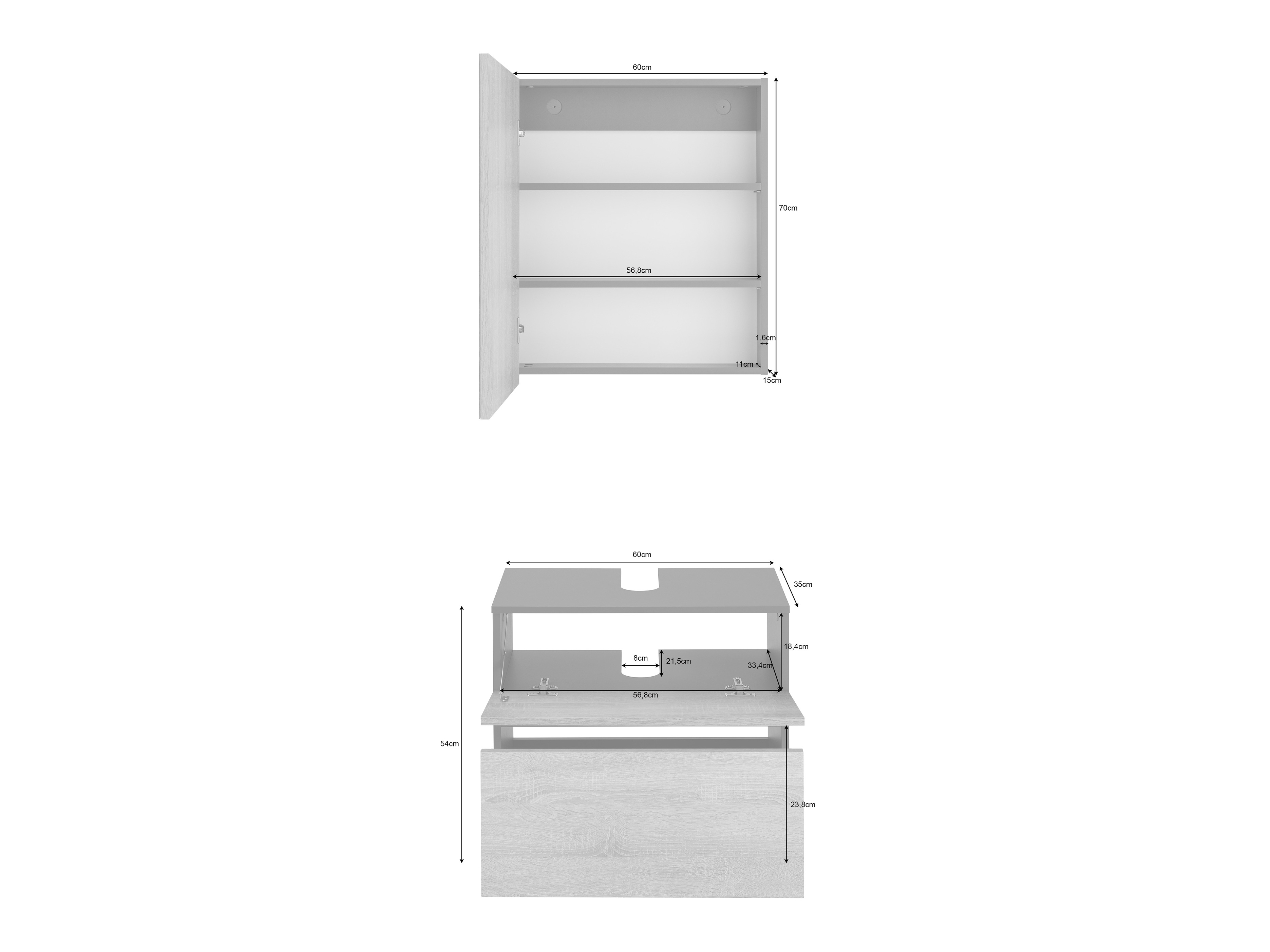 Комплект за баня Soncamu 117 (Антрацит + Дъб)