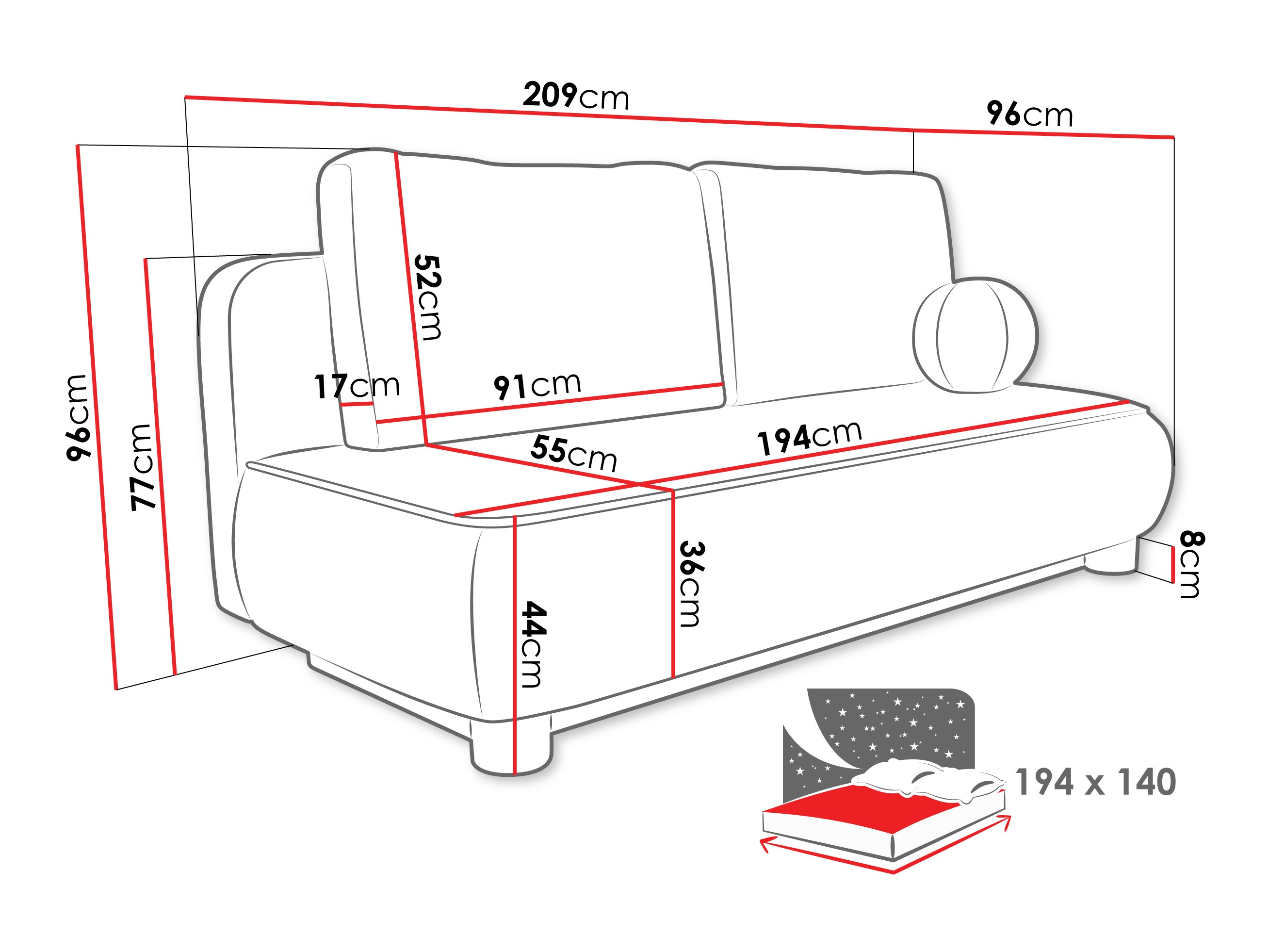 Разтегателен диван TrendyNest 116 (Coral 65)