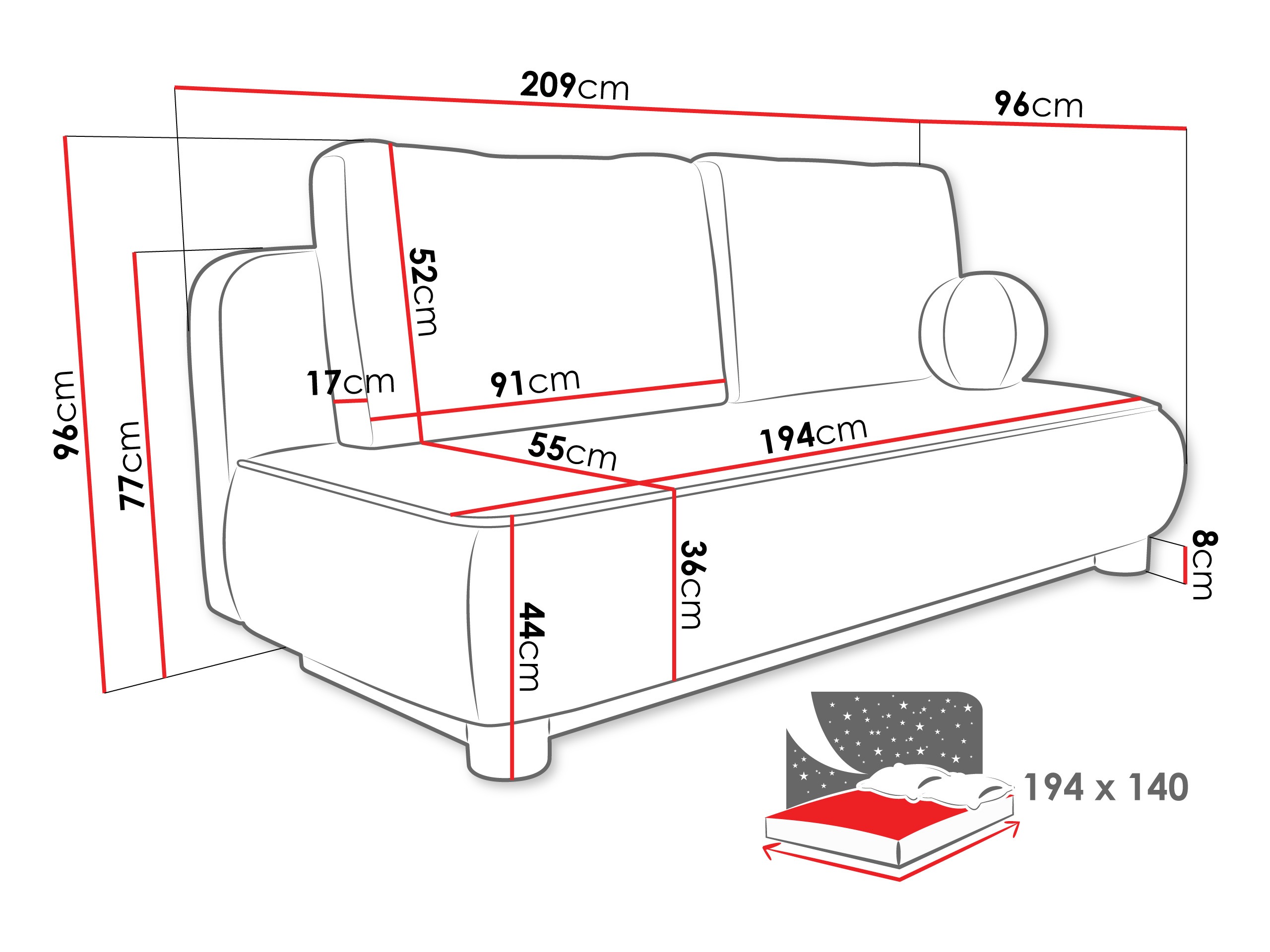 Разтегателен диван TrendyNest Canora (Coral 15)