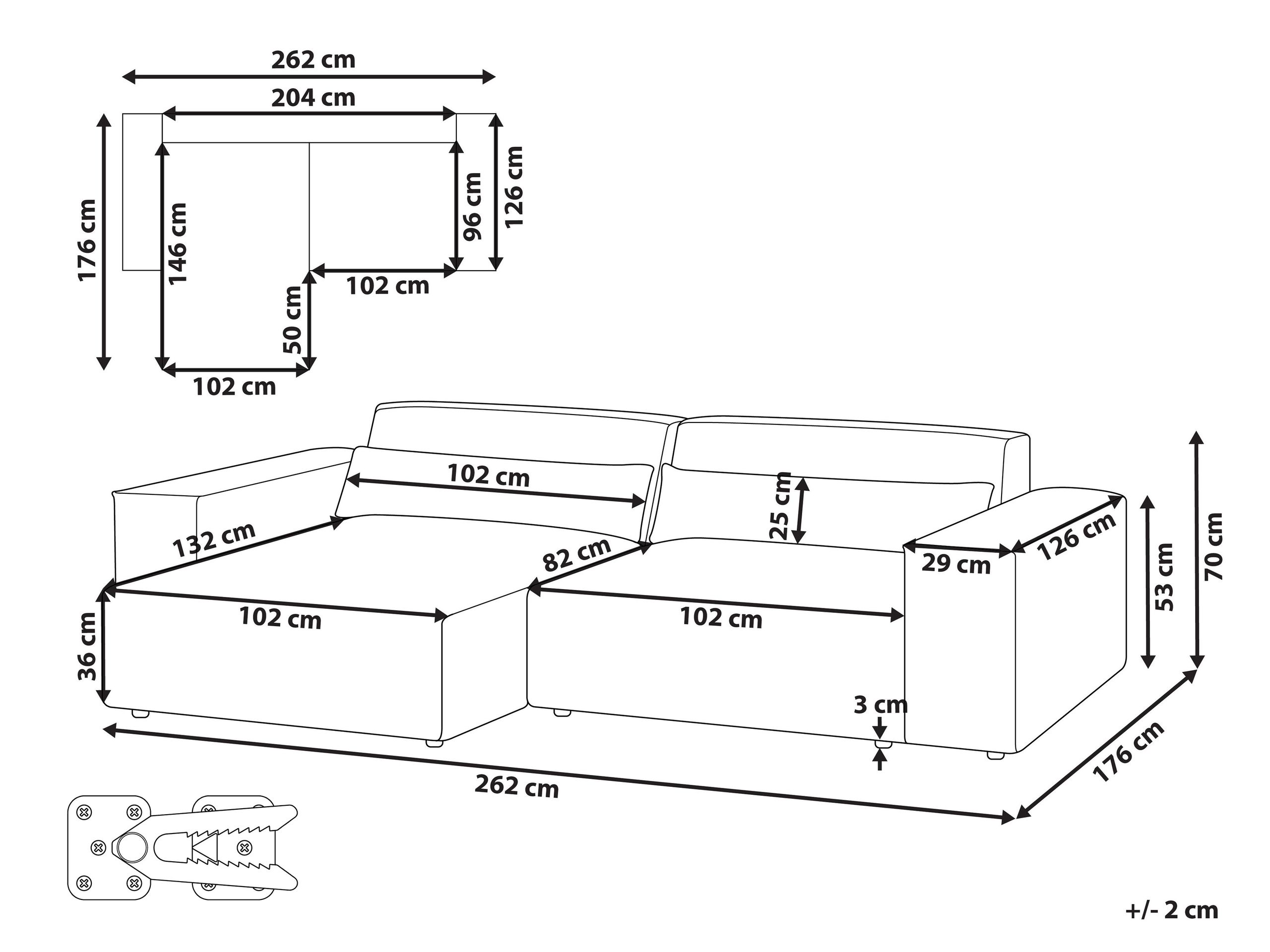 Модулен ъглов диван Tivsora 100 (Светло бежово)