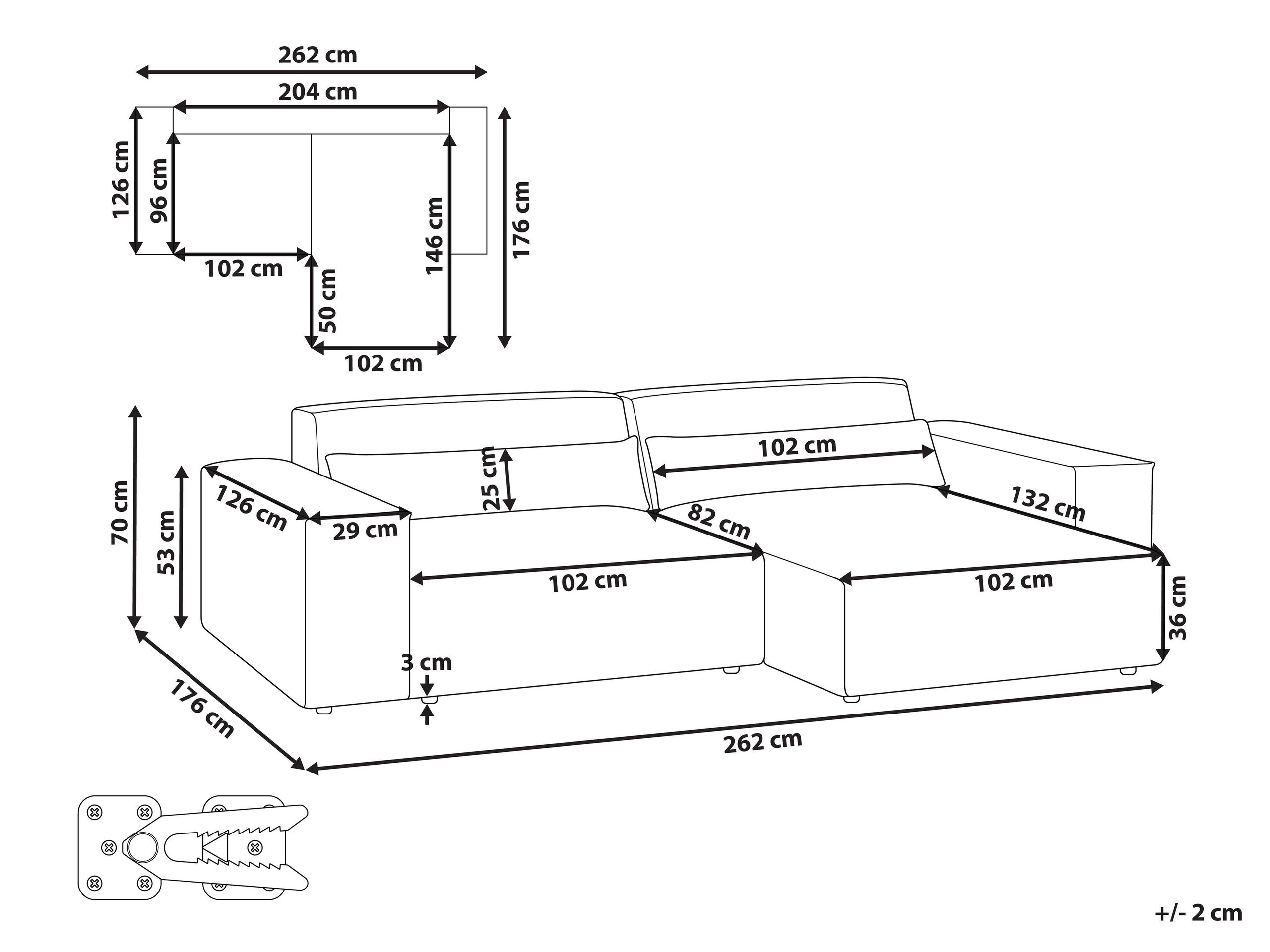 Модулен ъглов диван Tivsora 100 (Светло бежово)