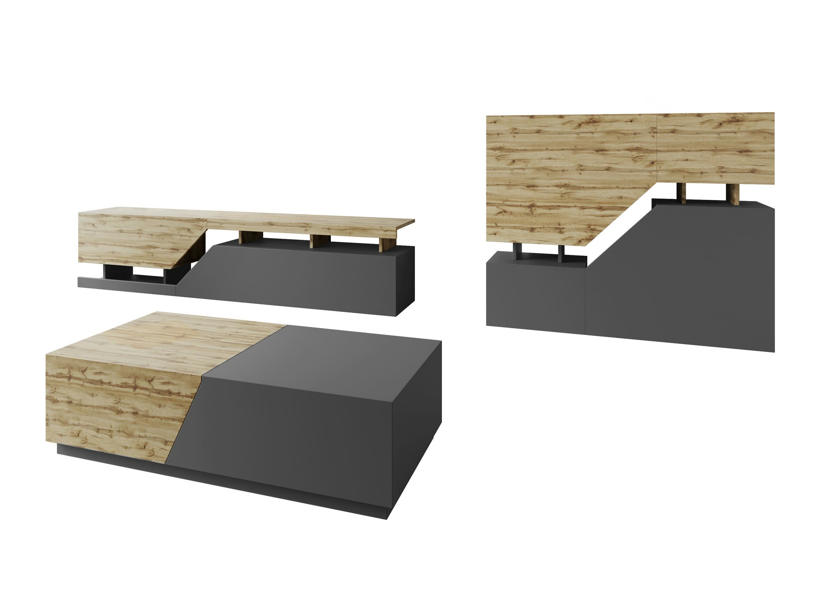 Комплект за хол Comfivo Daldune II (Антрацит + Дъб уотан)