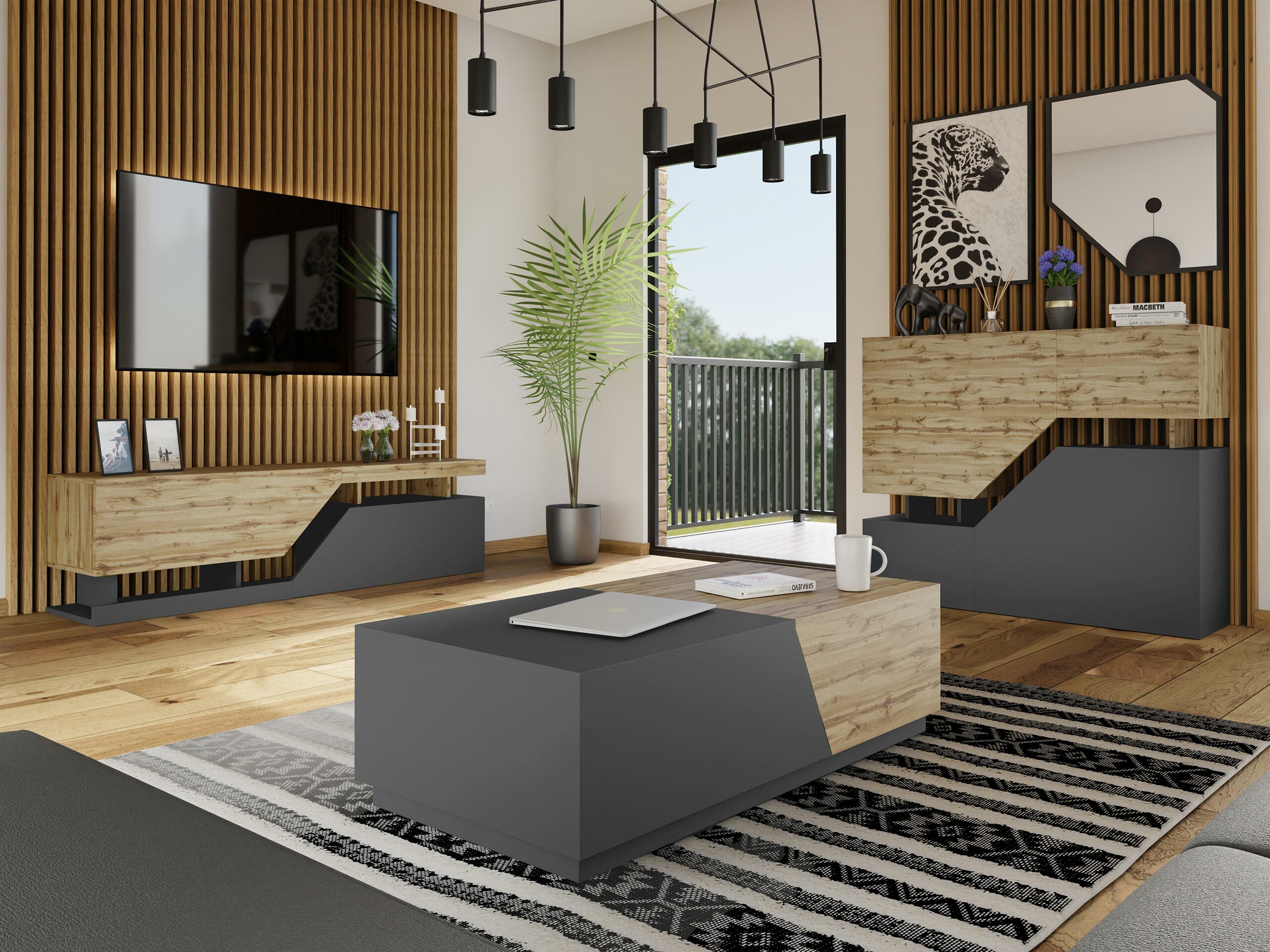 Шкаф Comfivo Daldune 101 (Дъб уотан + Антрацит)