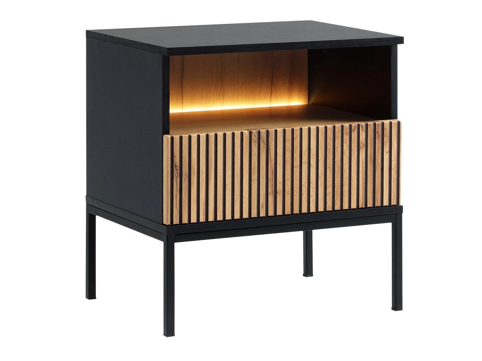 Нощно шкафче Soferi 110 (Черен + Дъб уотан)