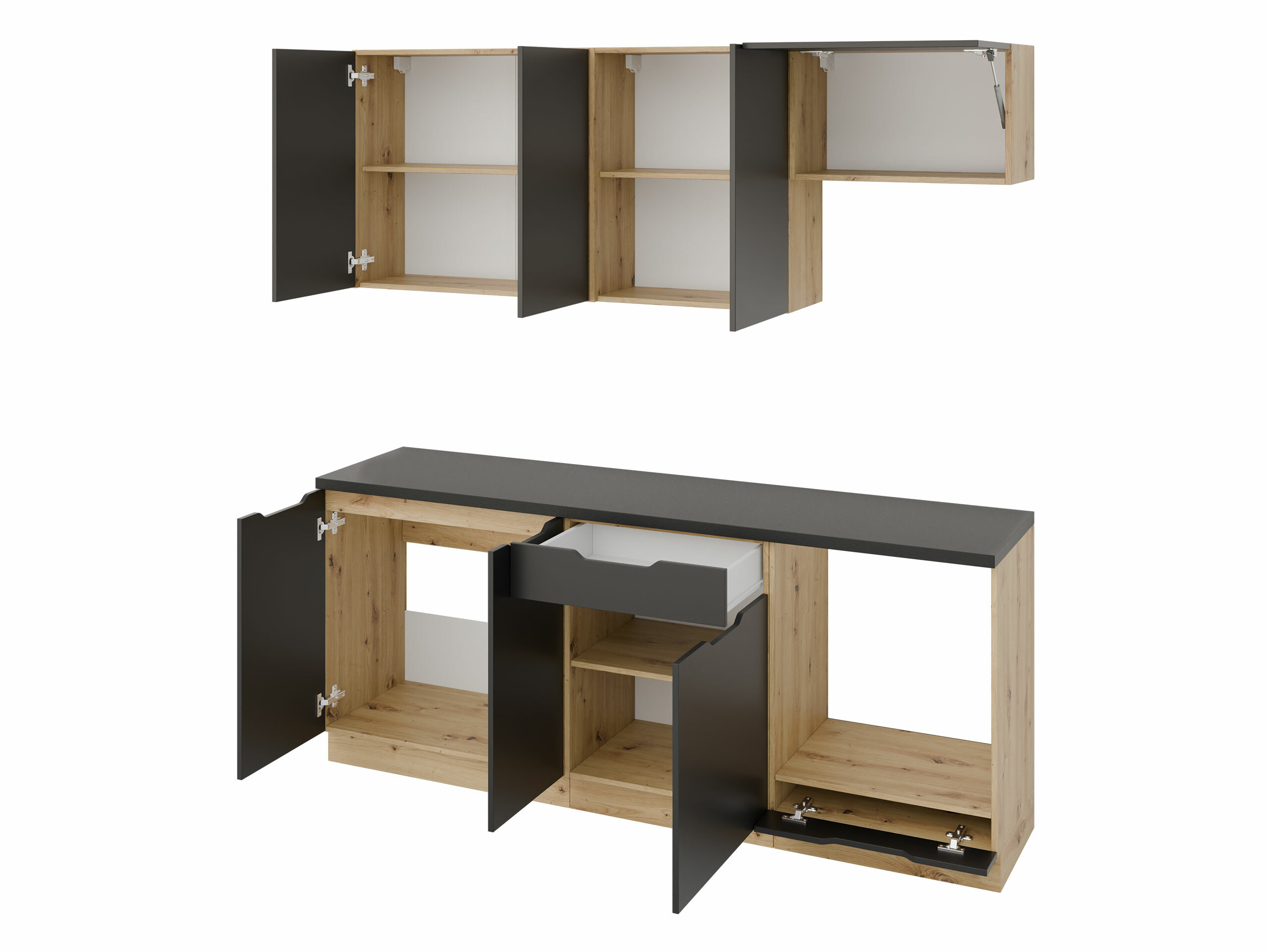 Комплект за кухня Trenton 180 (Светло сив + Artisan дъб)