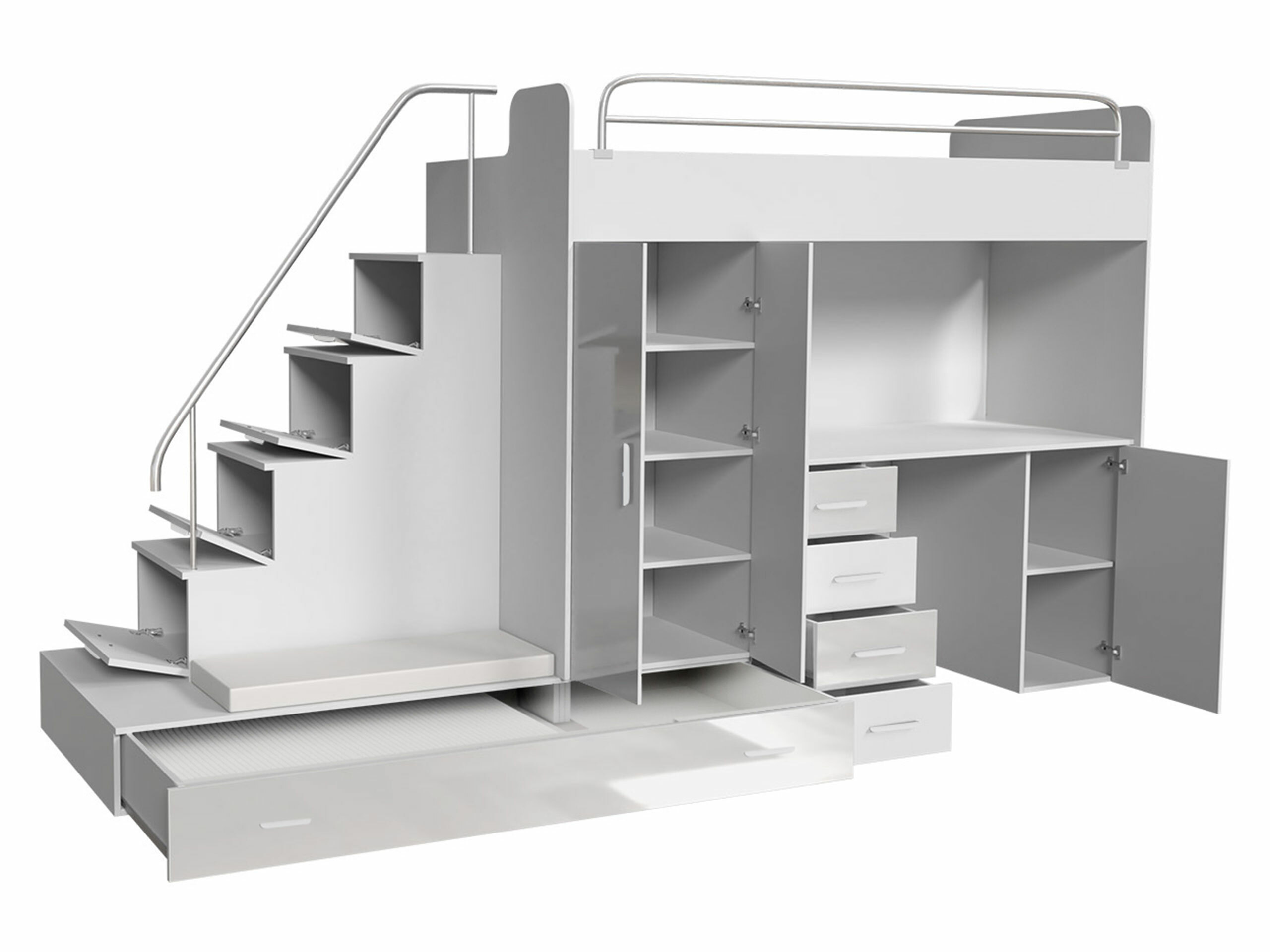 Комплект за детска стая Campus I (Бял + Бял гланц + Сив гланц)