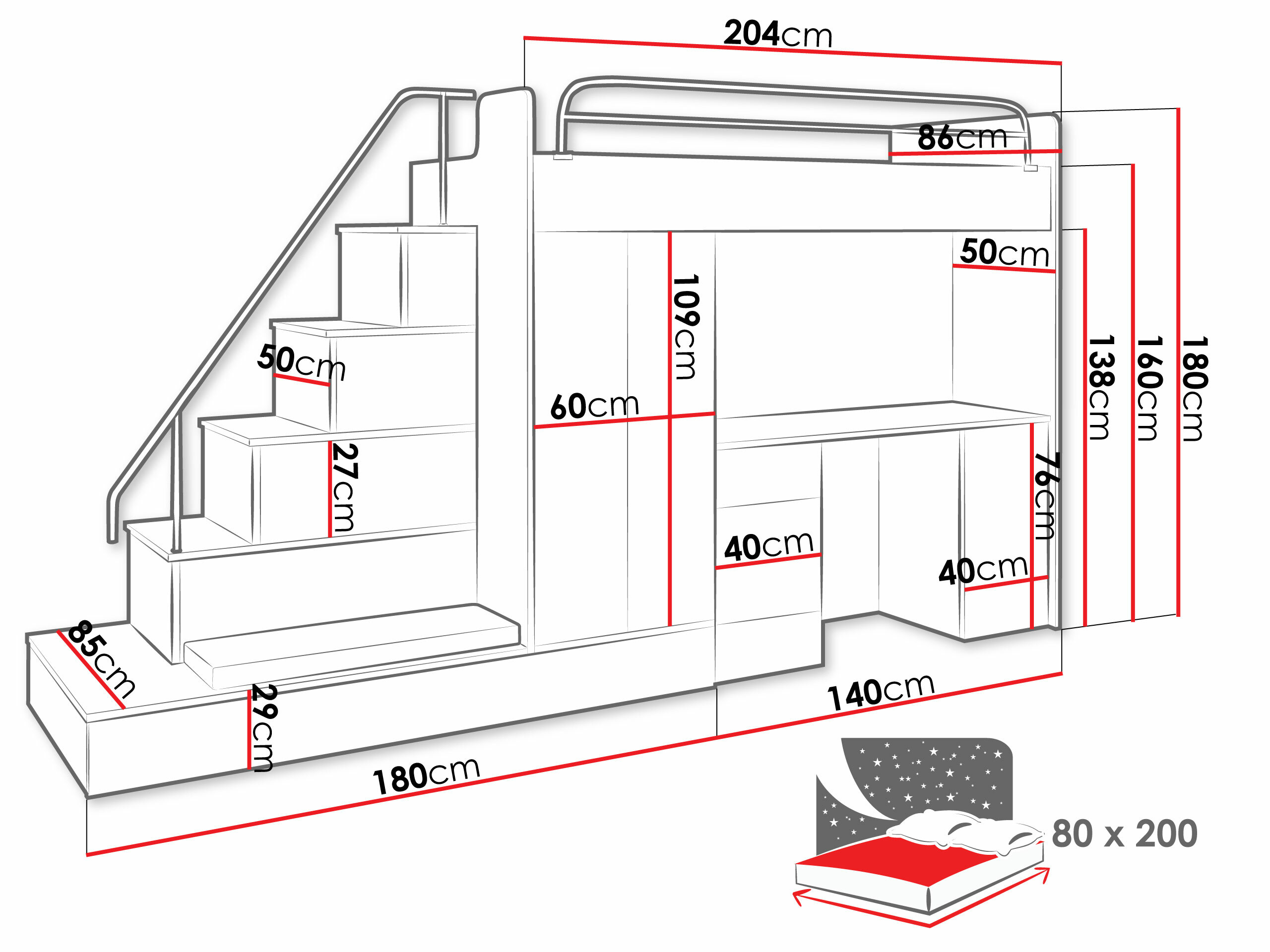 Комплект за детска стая Campus I (Бял + Бял гланц + Сив гланц)