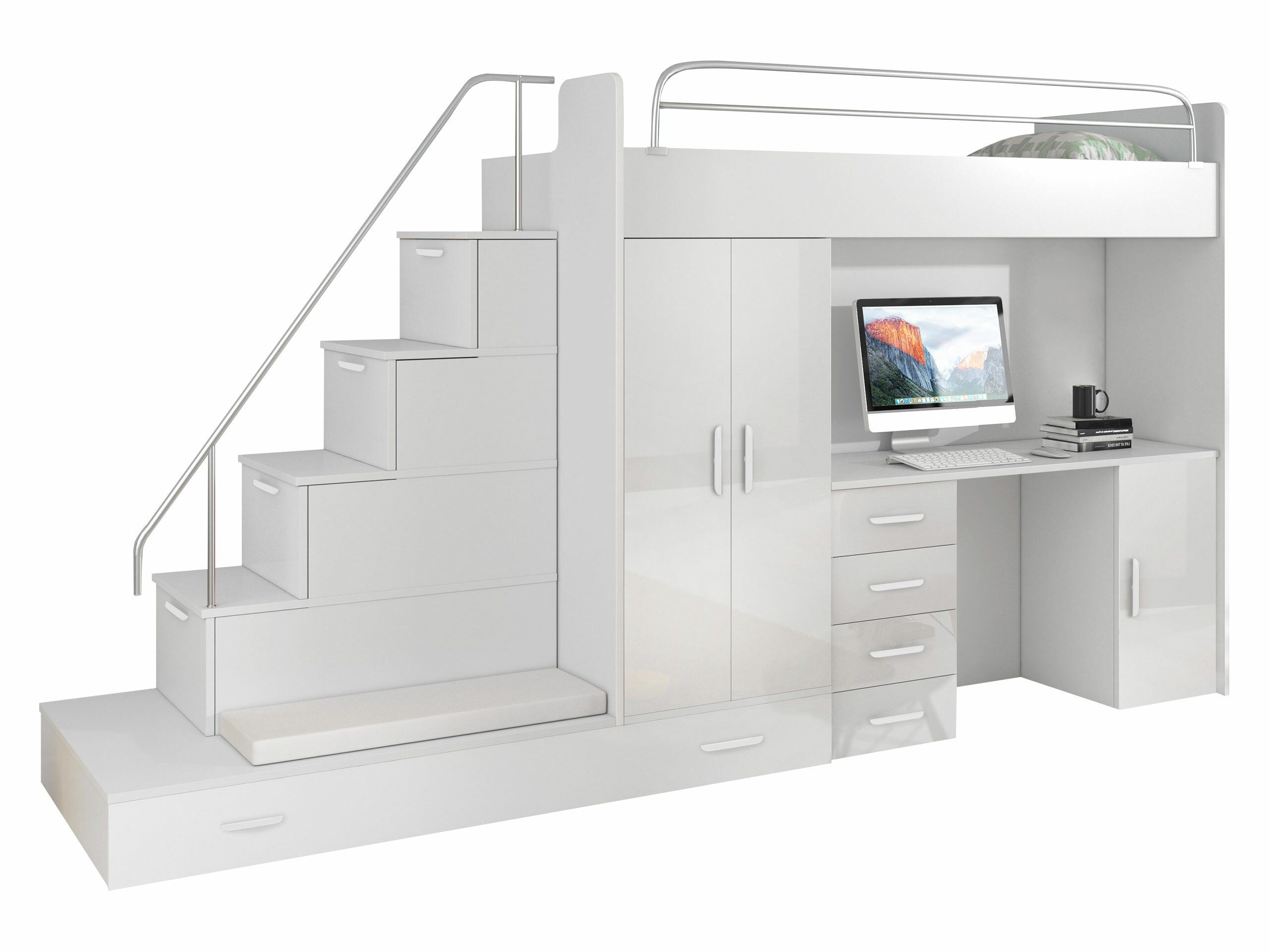 Комплект за детска стая Campus I (Бял + Бял гланц)