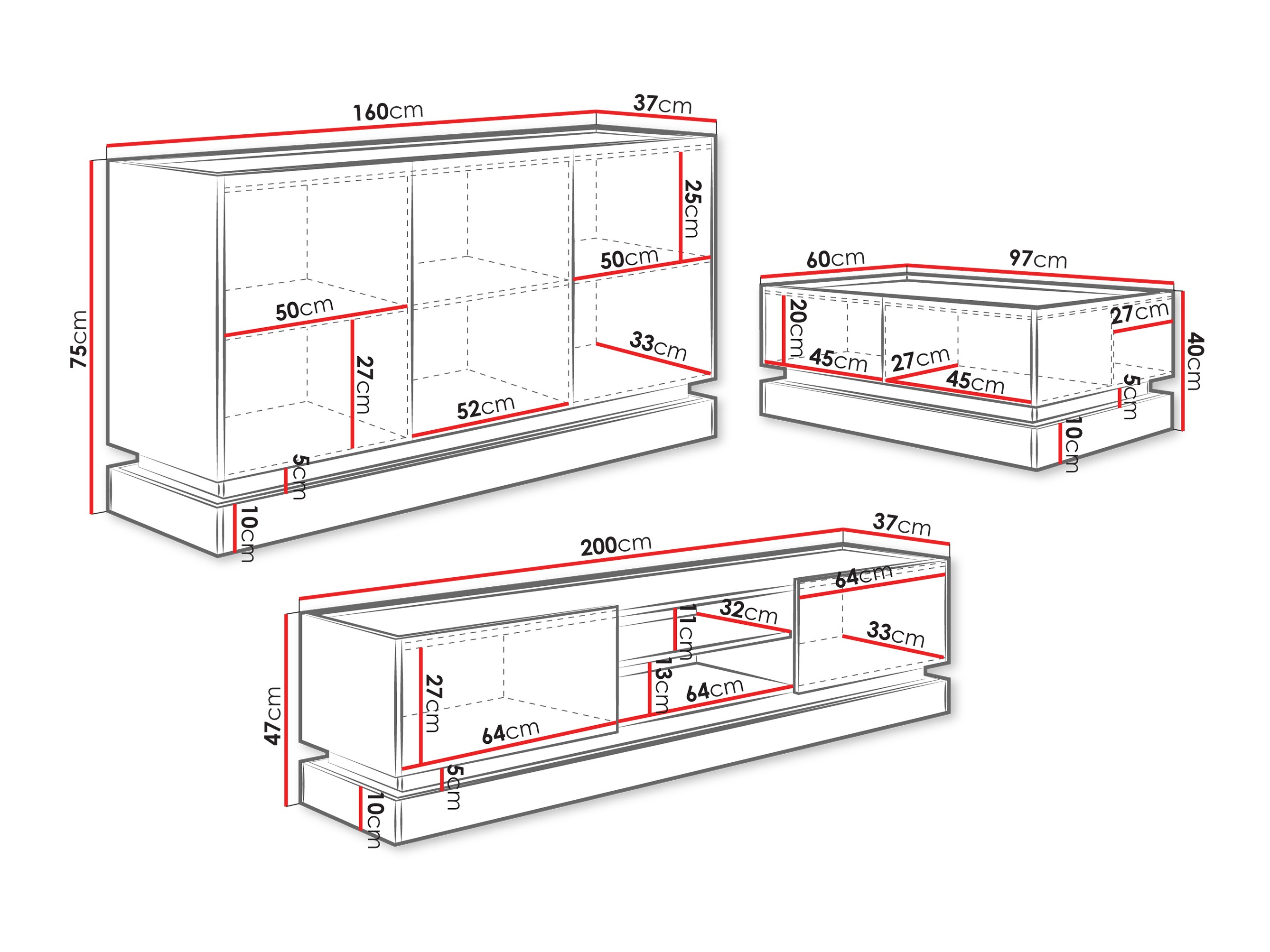 Комплект за хол Comfivo Tilia (Черен + Дъб)