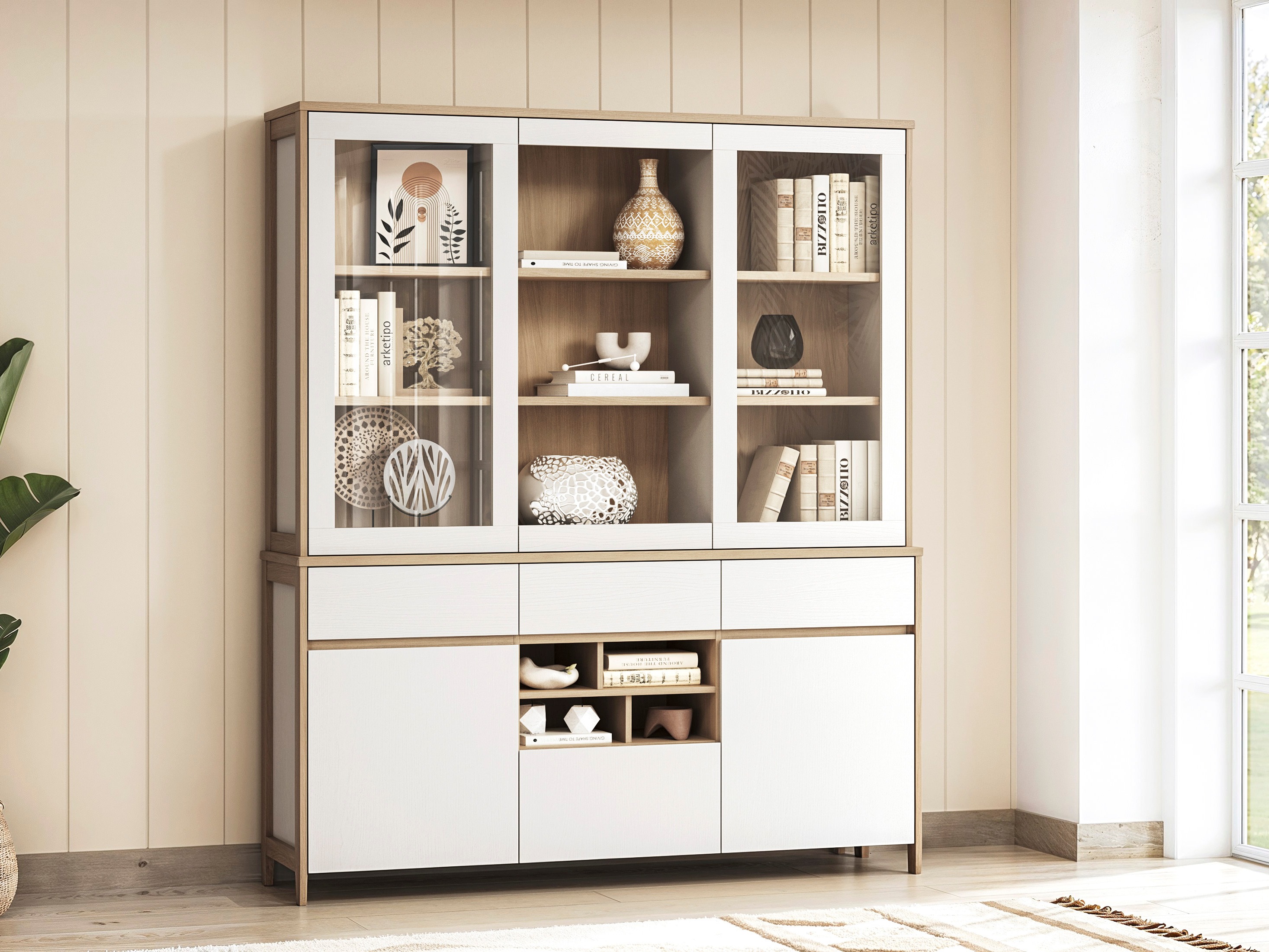 Етажерка Fermaru 100 (Бял + Дъб)