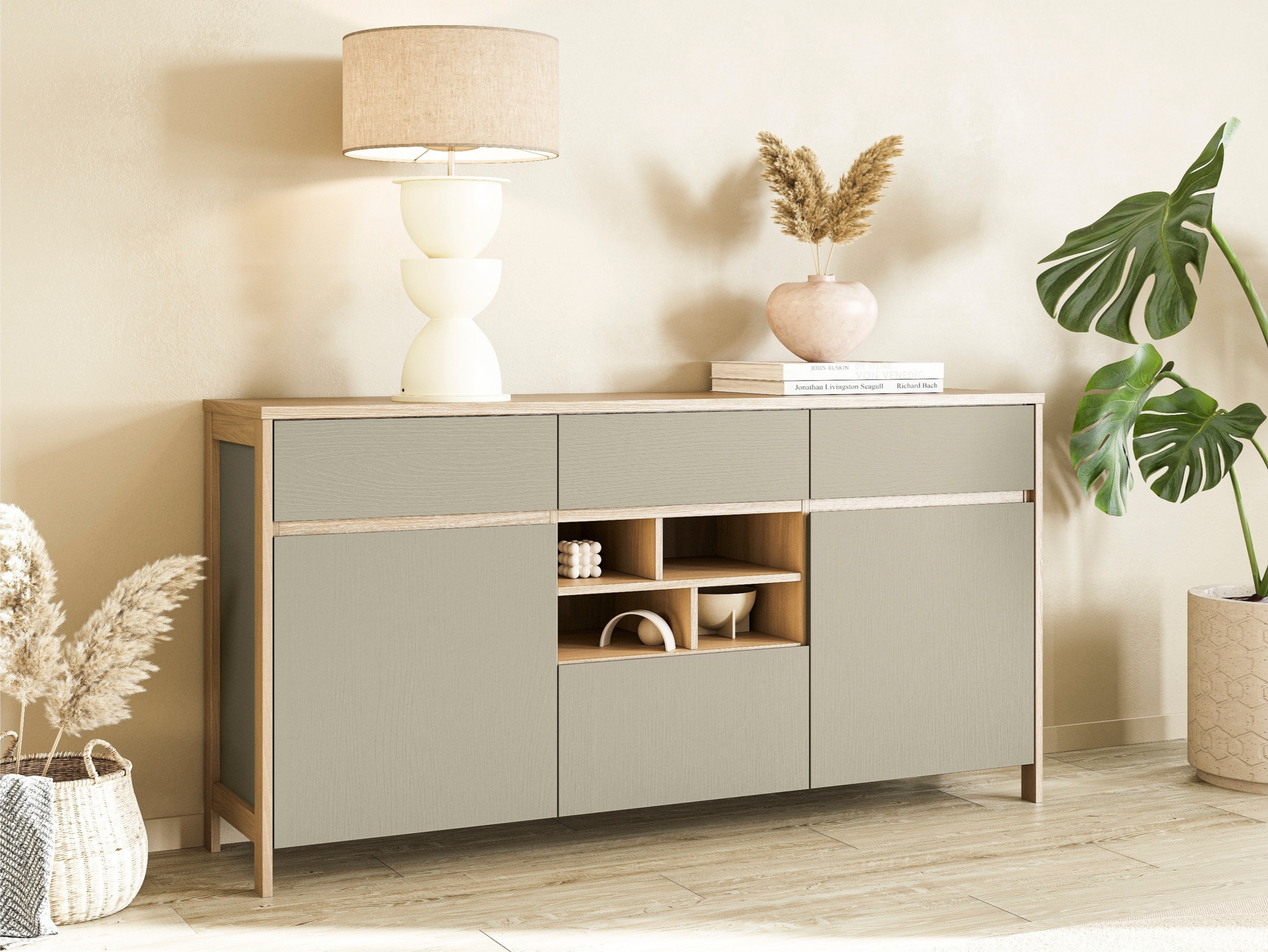 Скрин Fermaru 104 (Пепеливо зелен + Дъб)